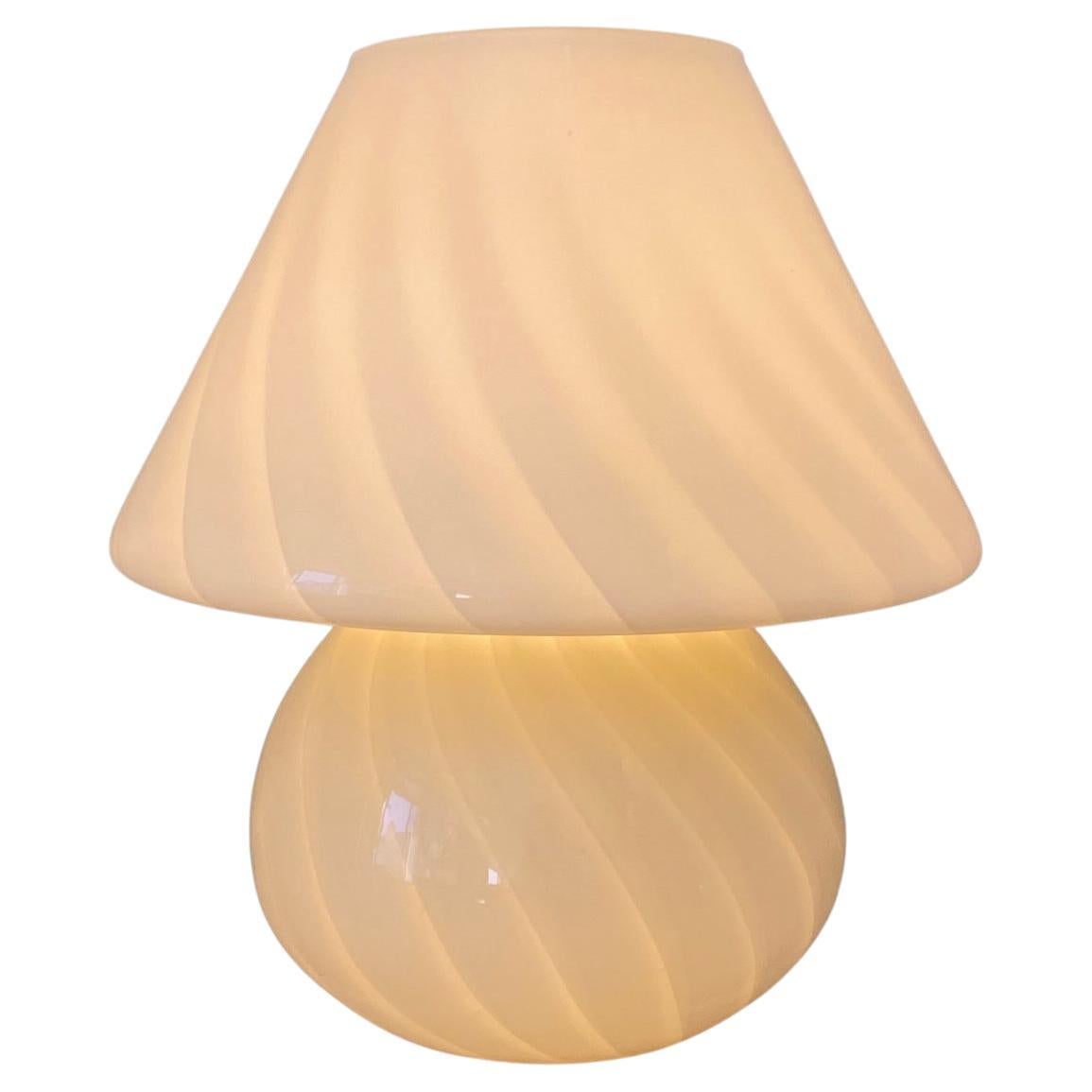 1970s Vintage Murano Cream Yellow Swirl Mushroom Mouth Blown Glass Table Lamp