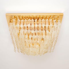 1970s Vintage Murano Glass & Brass Ceiling Light by Paulo Venini