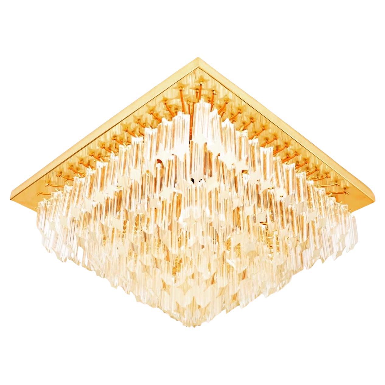 1970s Vintage Murano Glass & Brass Ceiling Light by Paulo Venini