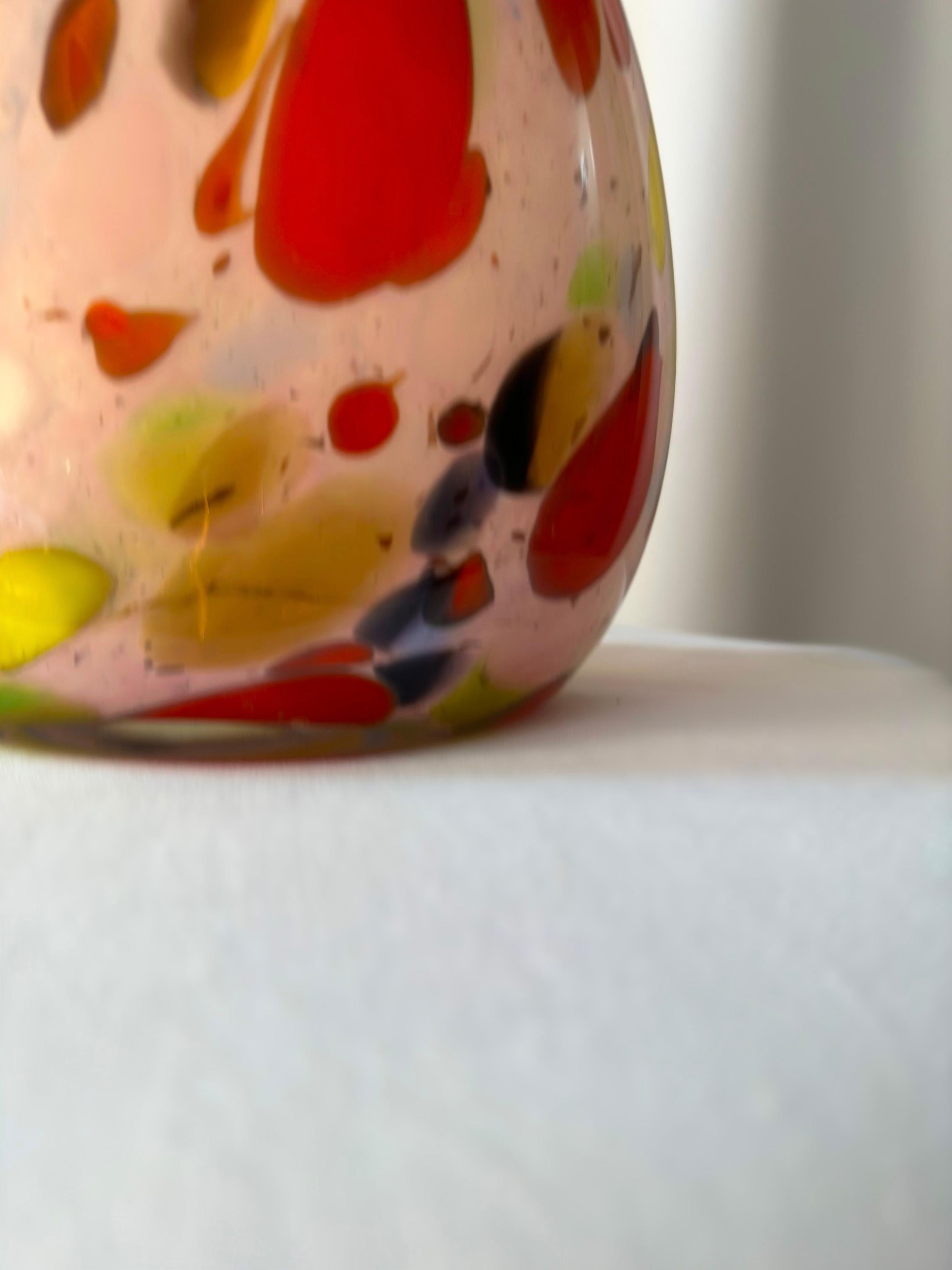 Italian Vintage Pink Murano Glass Teardrop Vase - Confetti Style For Sale