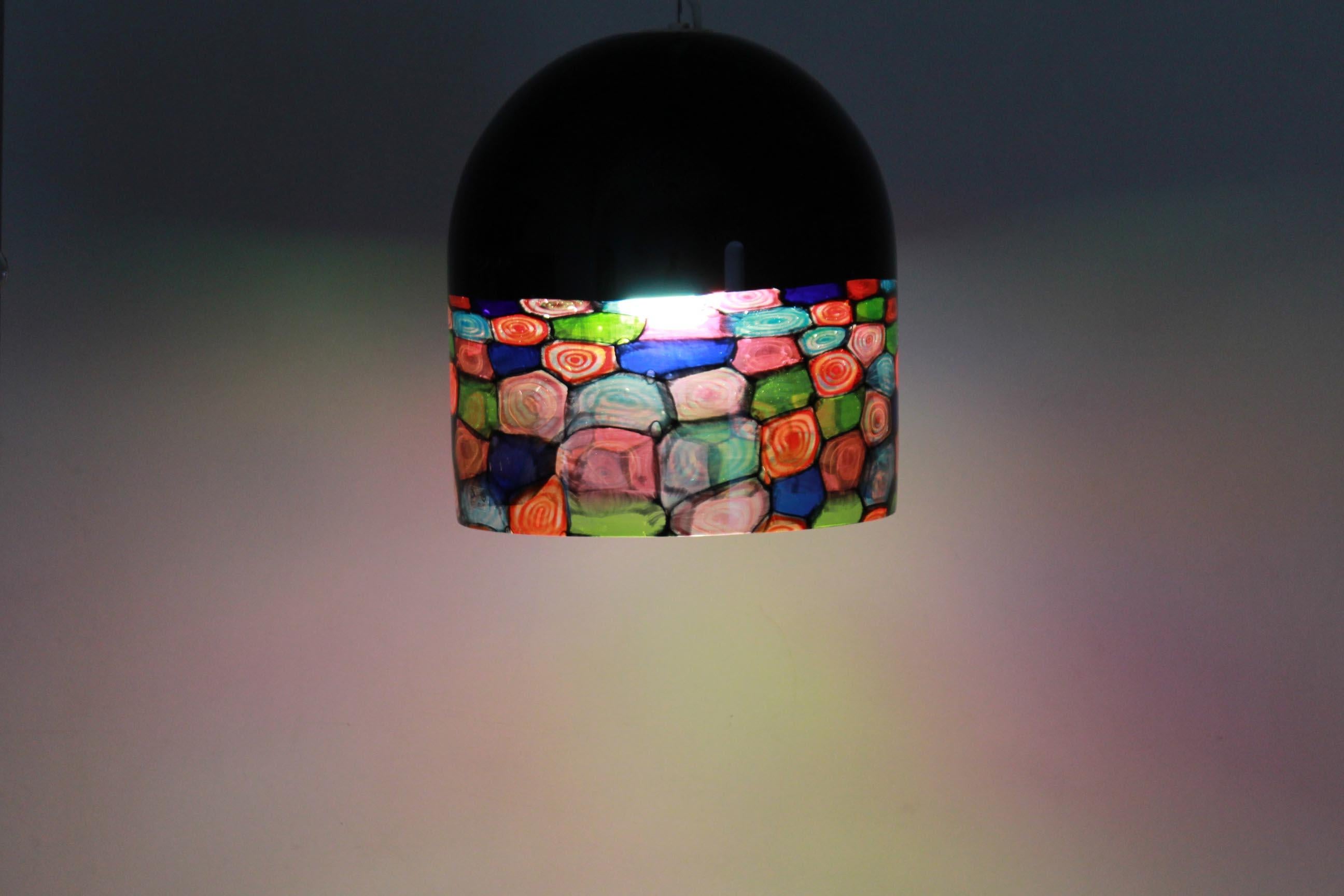 1970 Vintage Murano Glass Black round Lampshade Noti Massari Designer for Leucos 4