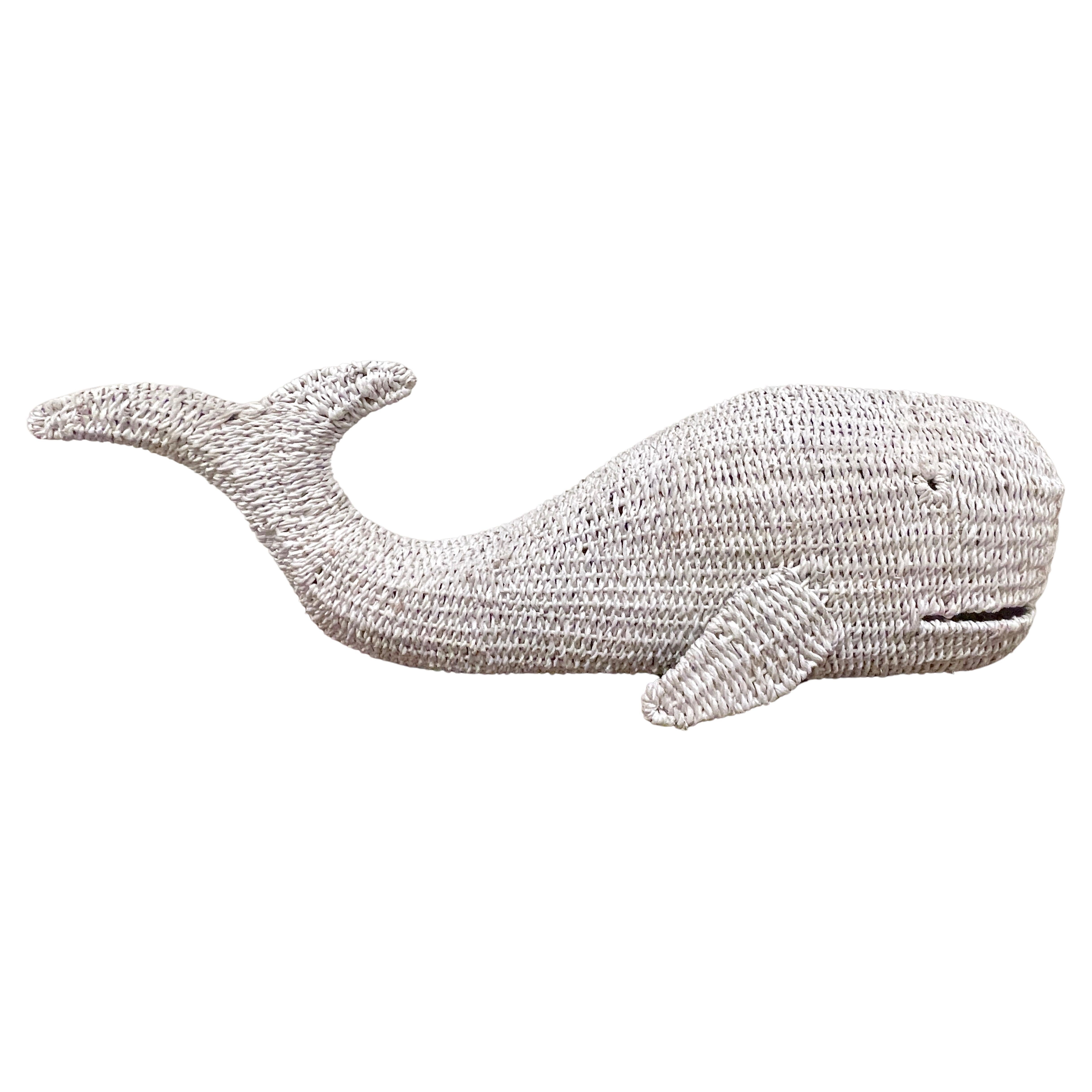 1970s Vintage  'Nantucket' White Wicker Sculpture of a Whale 
Italy, circa 1970s
A unique 1970s Vintage 'Nantucket' White Wicker Sculpture of a Whale, from Italy and beautifully crafted during the 1970s. This unique piece showcases an elongated and