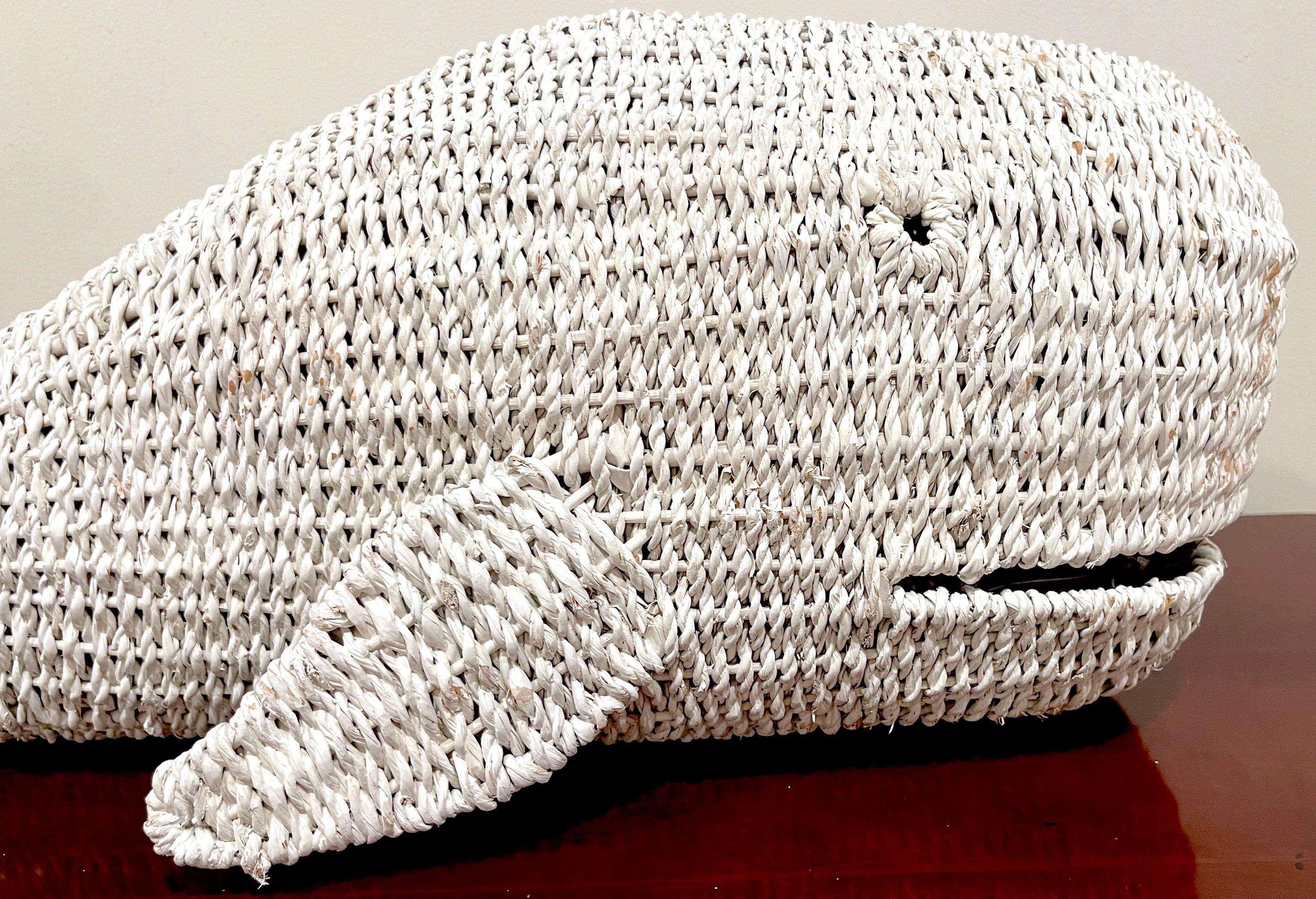 Italian 1970s Vintage  'Nantucket' White Wicker Sculpture of a Whale  For Sale