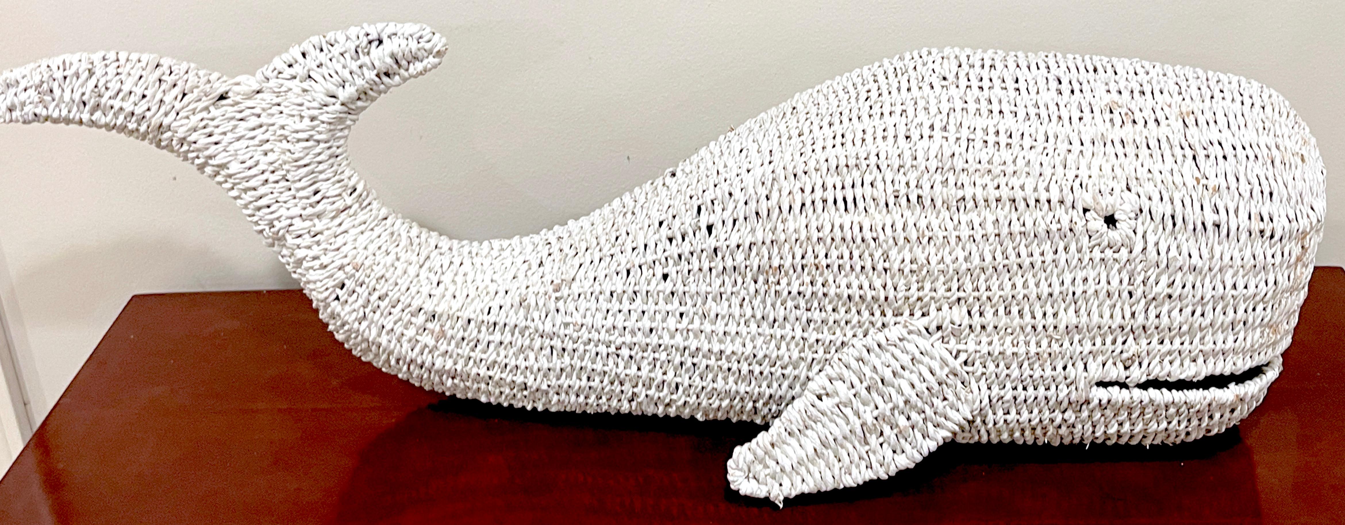 Polychromed 1970s Vintage  'Nantucket' White Wicker Sculpture of a Whale  For Sale