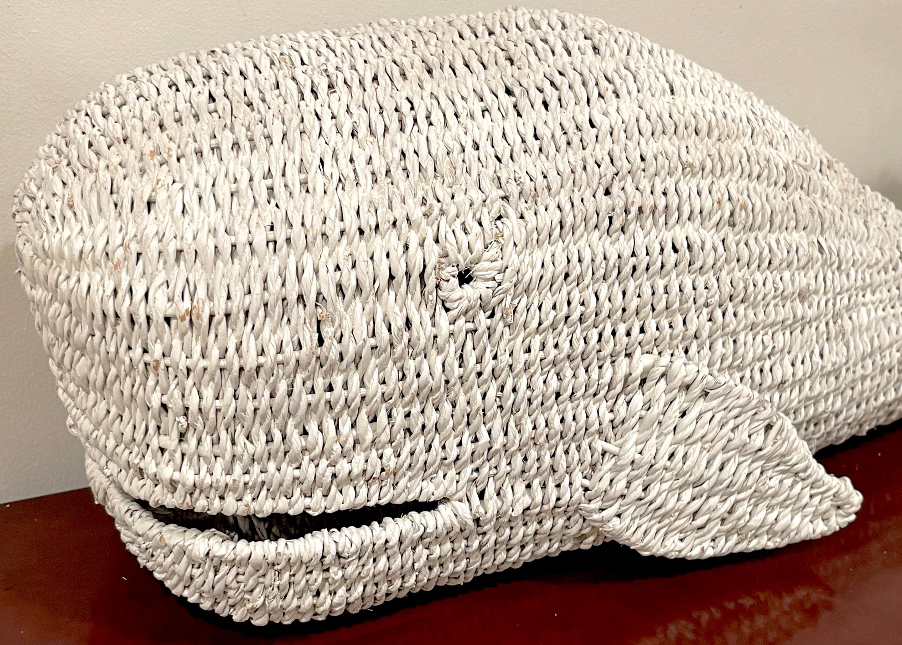 1970s Vintage  'Nantucket' White Wicker Sculpture of a Whale  In Good Condition For Sale In West Palm Beach, FL