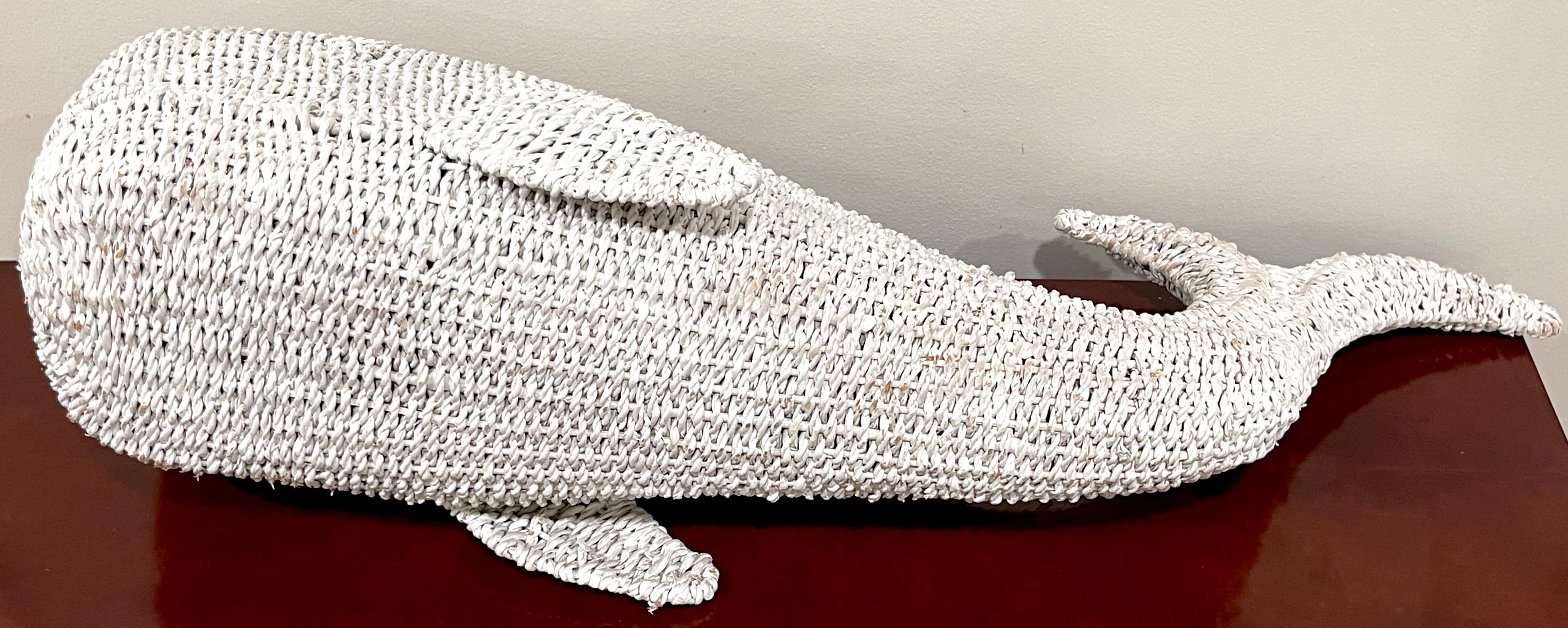20th Century 1970s Vintage  'Nantucket' White Wicker Sculpture of a Whale  For Sale