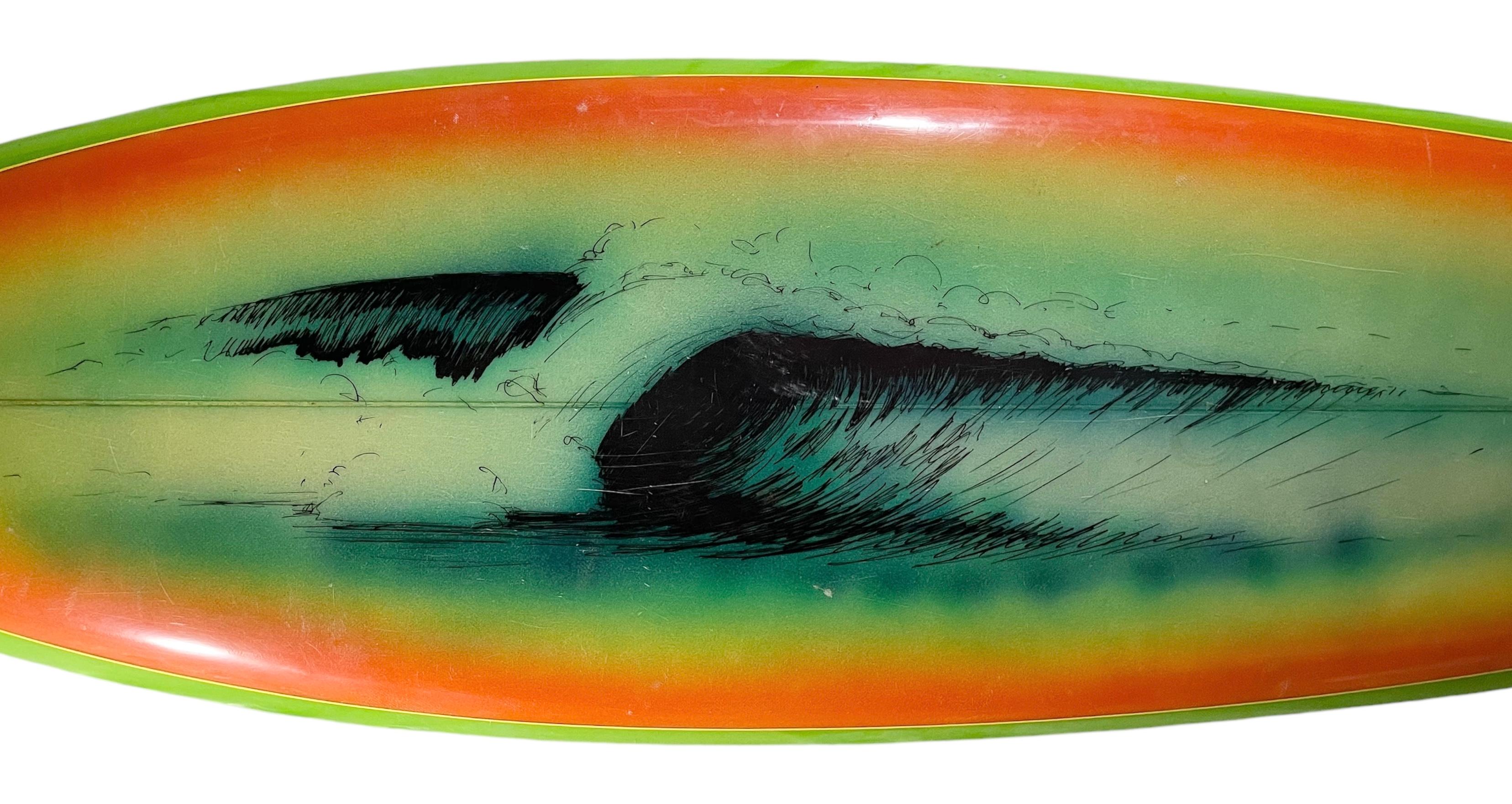American 1970s Vintage Ocean Crystal Wave Mural Surfboard Shaped by Clyde Beatty Jr. For Sale