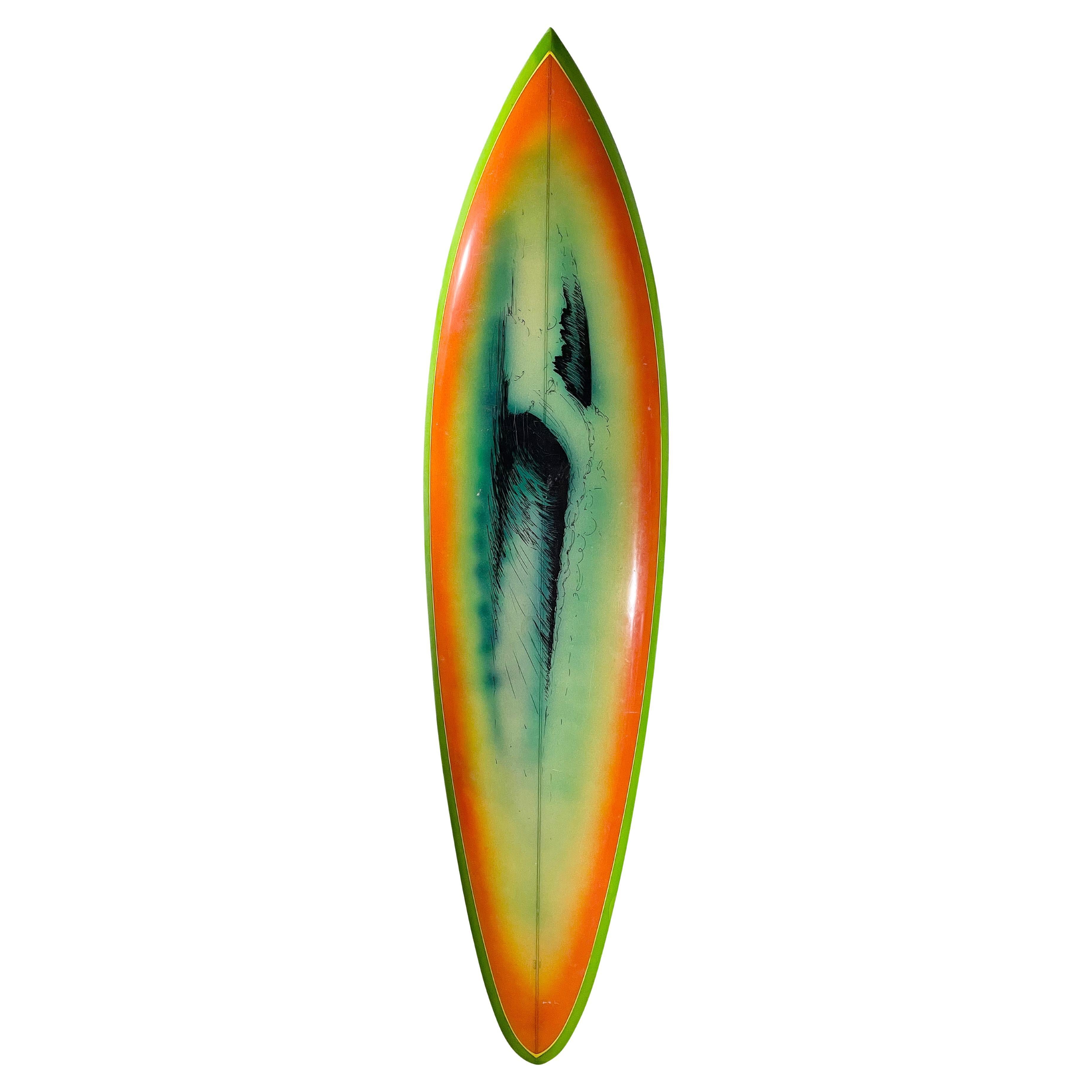 1970s Vintage Ocean Crystal Wave Mural Surfboard Shaped by Clyde Beatty Jr. For Sale