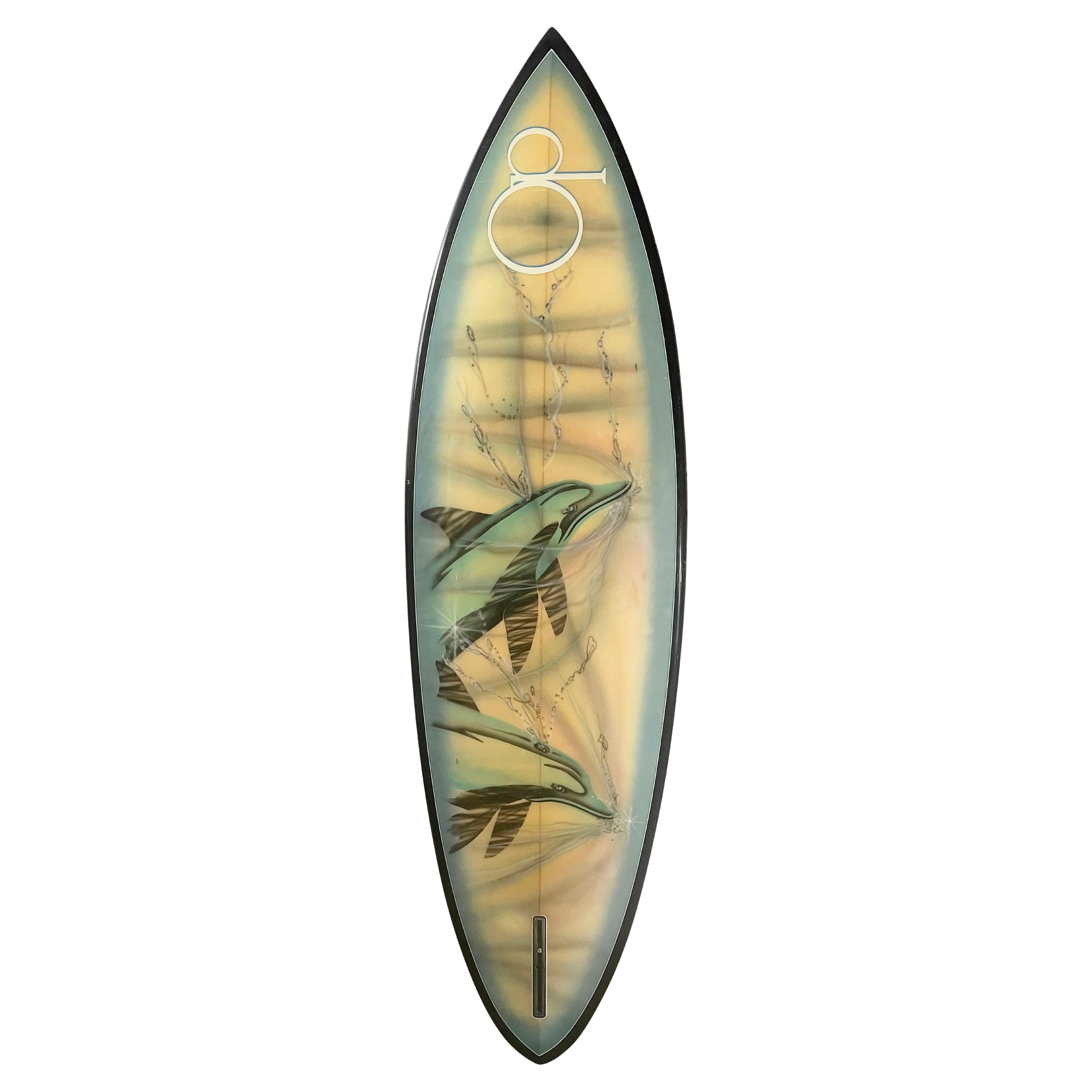 1970s Vintage Ocean Pacific Dolphin Mural Artwork Surfboard For Sale