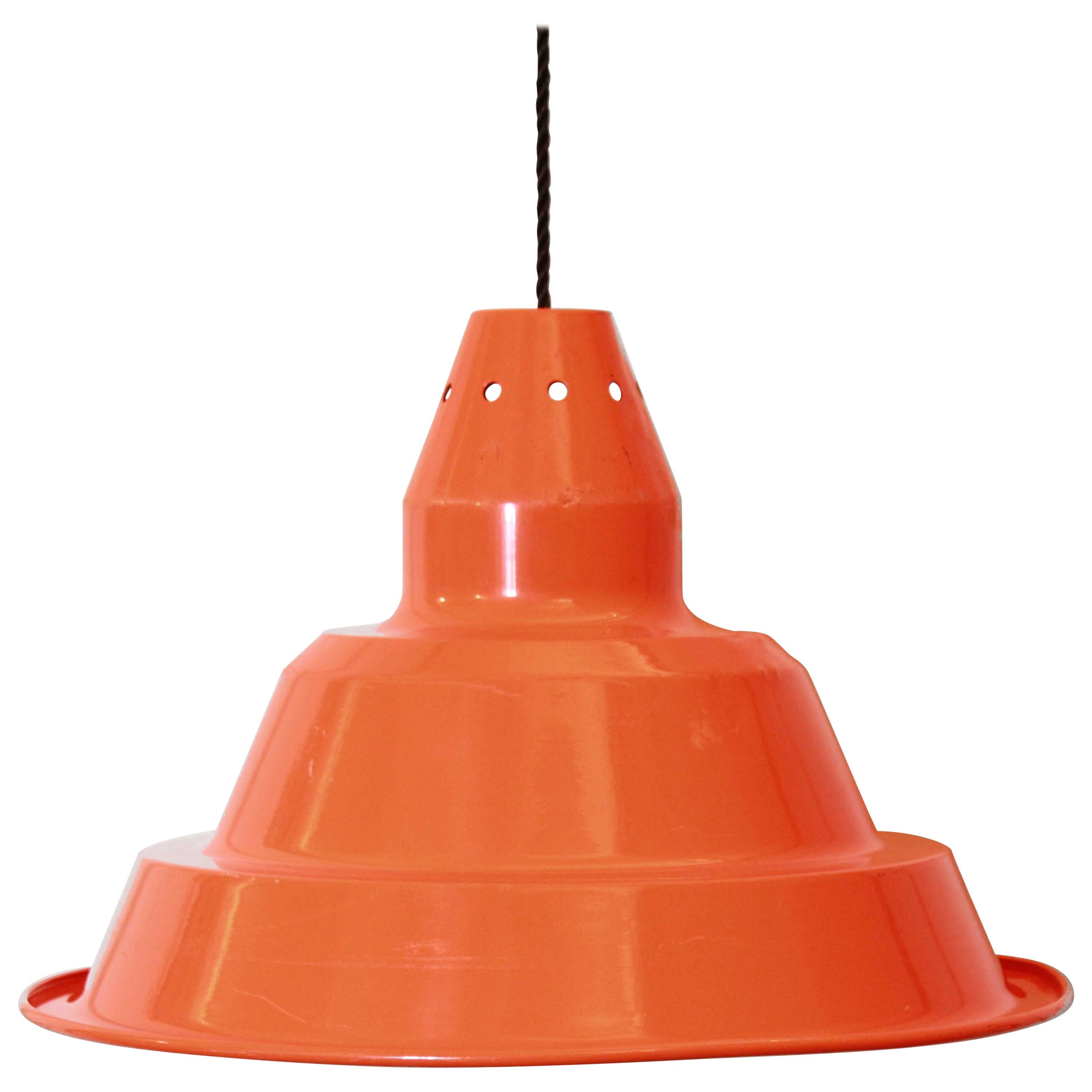 Industrial orange iron Lamp, Italy 1970s For Sale