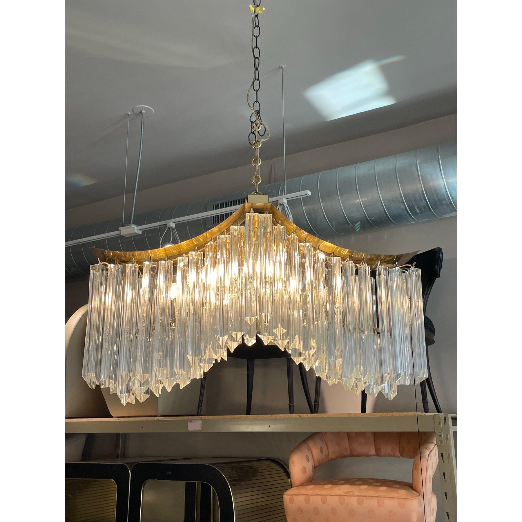 Art Deco 1970s Vintage Pagoda Glass and Brass Chandelier For Sale