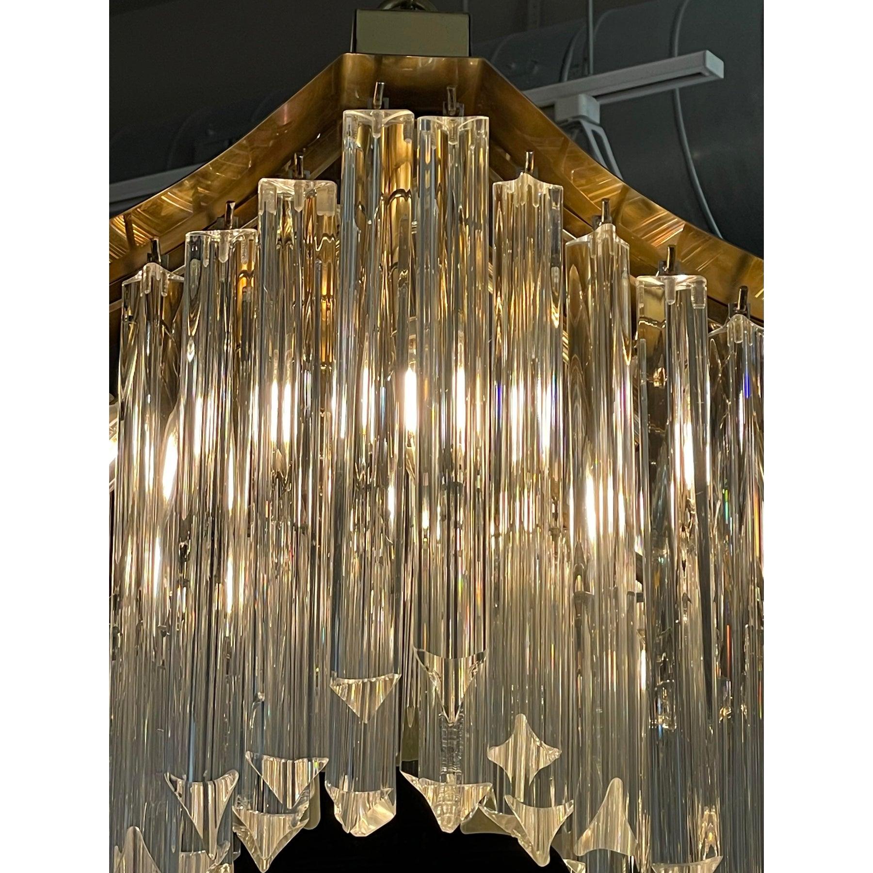 Late 20th Century 1970s Vintage Pagoda Glass and Brass Chandelier For Sale