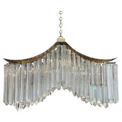 1970s Vintage Pagoda Glass and Brass Chandelier