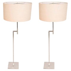 1970s Vintage Pair Adjustable Tall Modern Floor Lamps by Laurel Brushed Nickel