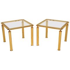 1970s Vintage Pair of Brass and Glass Side Tables