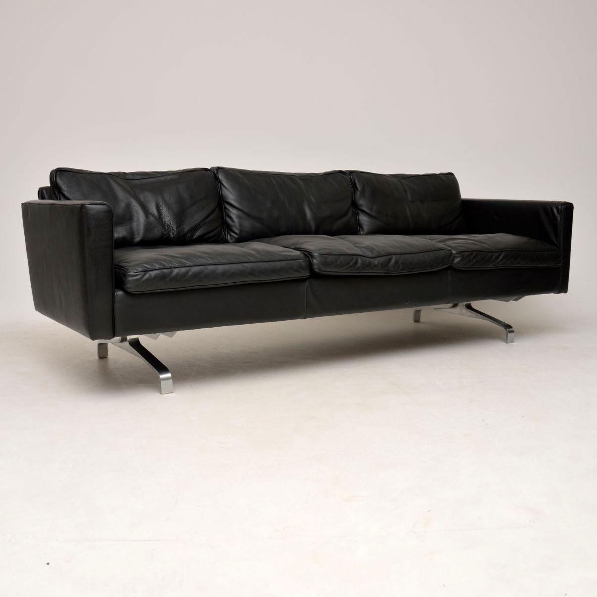 Mid-Century Modern 1970s Vintage Pair of Danish Leather and Steel Sofas