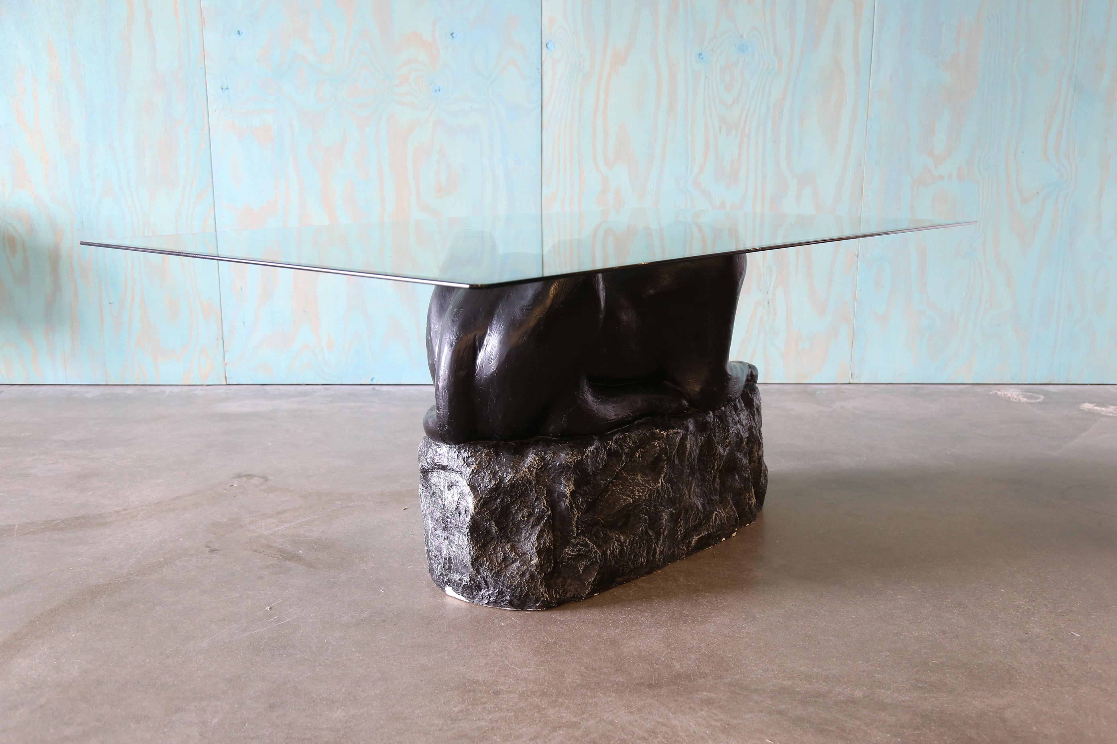 1970s Vintage Panther Glass Dining Table / Desk plaster Hollywood Regency For Sale 4
