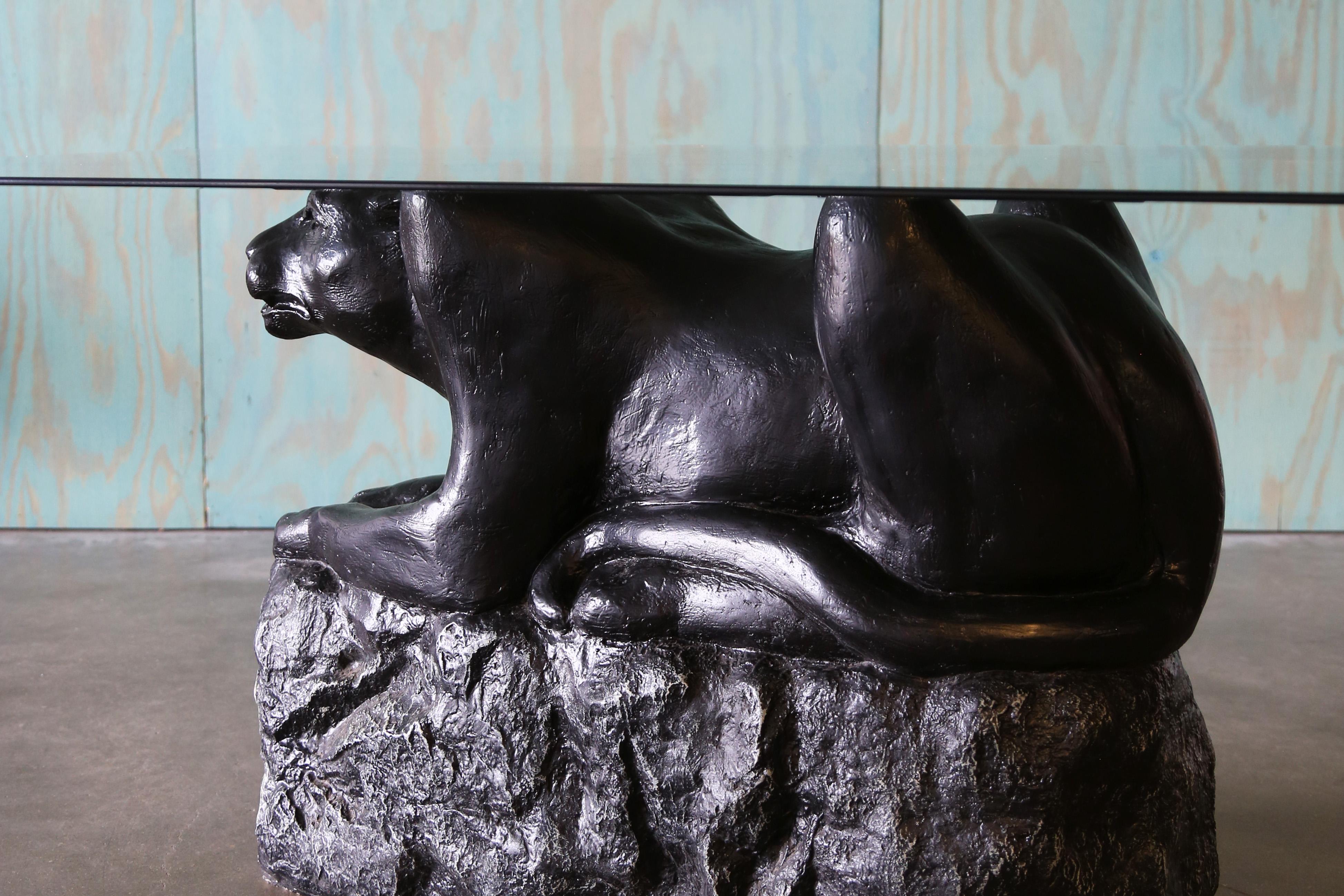 This 1970’s painted plaster panther perched on a rock dining table will add class and luxury to your design.  You may have seen these as coffee tables, but I have never seen them offered as a dining table.   Similar styling to Hollywood Regency’s