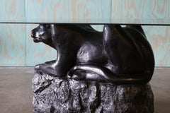 1970s Vintage Panther Glass Dining Table / Desk plaster Hollywood Regency
