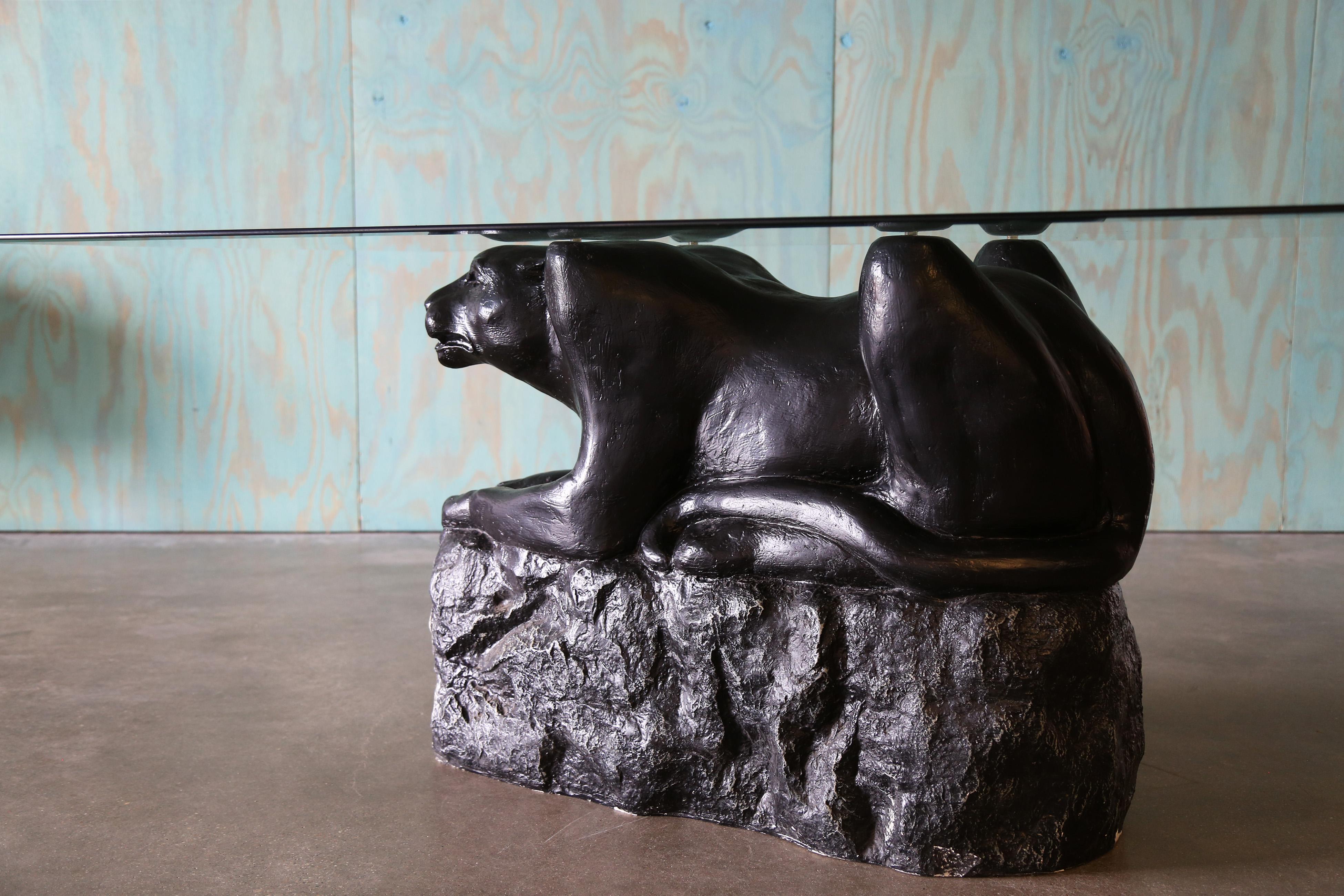 Mid-Century Modern 1970s Vintage Panther Glass Dining Table / Desk plaster Hollywood Regency For Sale