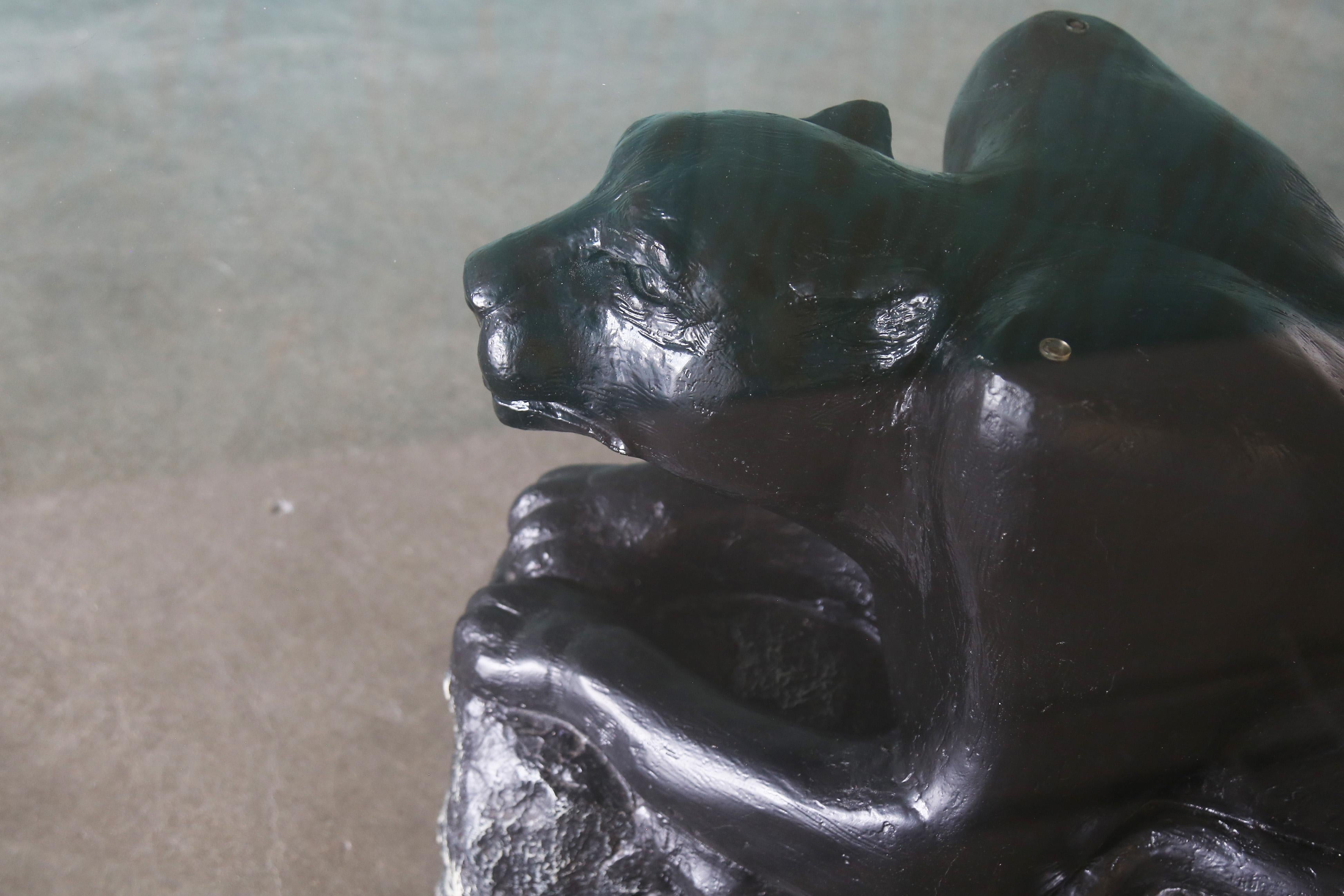 Unknown 1970s Vintage Panther Glass Dining Table / Desk plaster Hollywood Regency For Sale