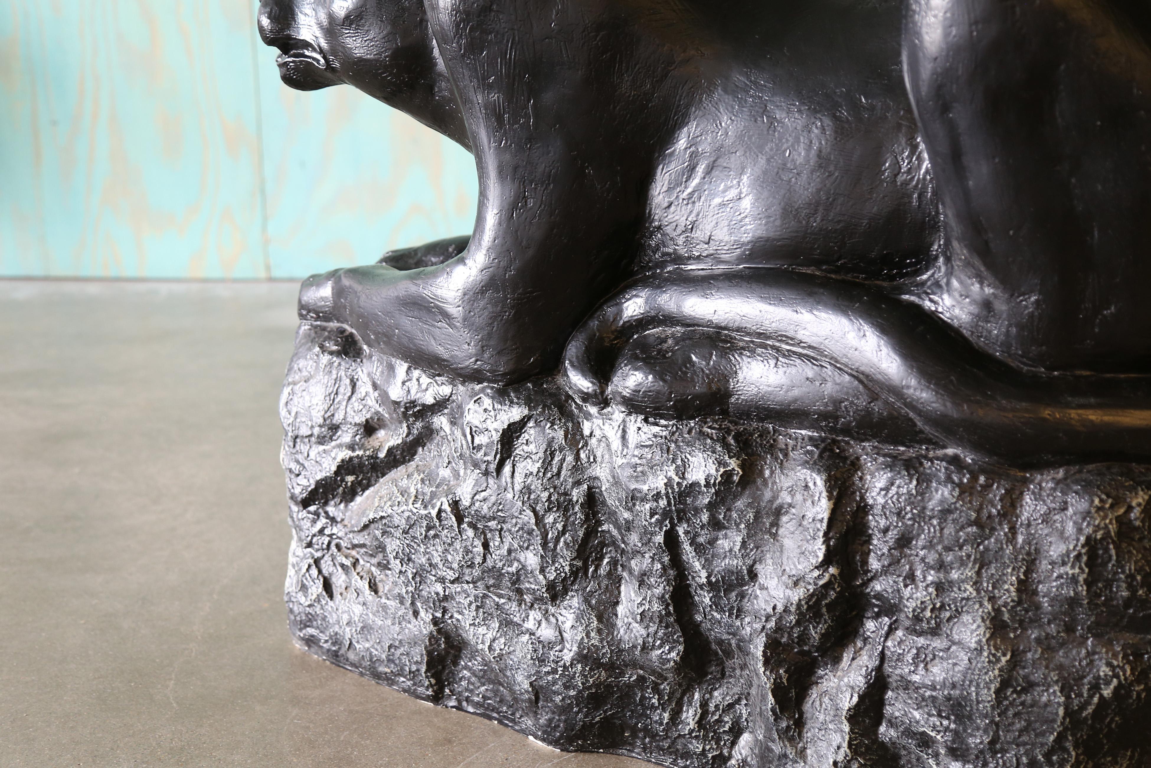 Late 20th Century 1970s Vintage Panther Glass Dining Table / Desk plaster Hollywood Regency For Sale