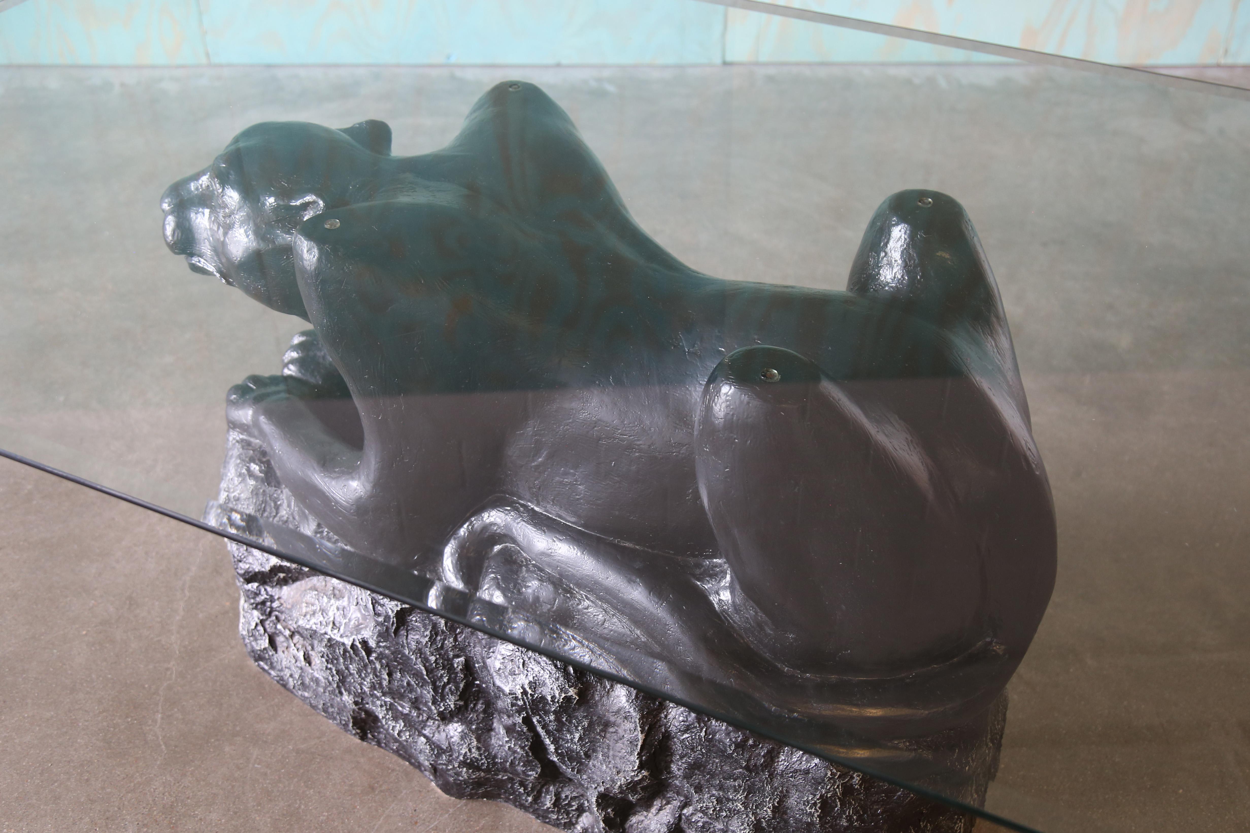 1970s Vintage Panther Glass Dining Table / Desk plaster Hollywood Regency For Sale 1