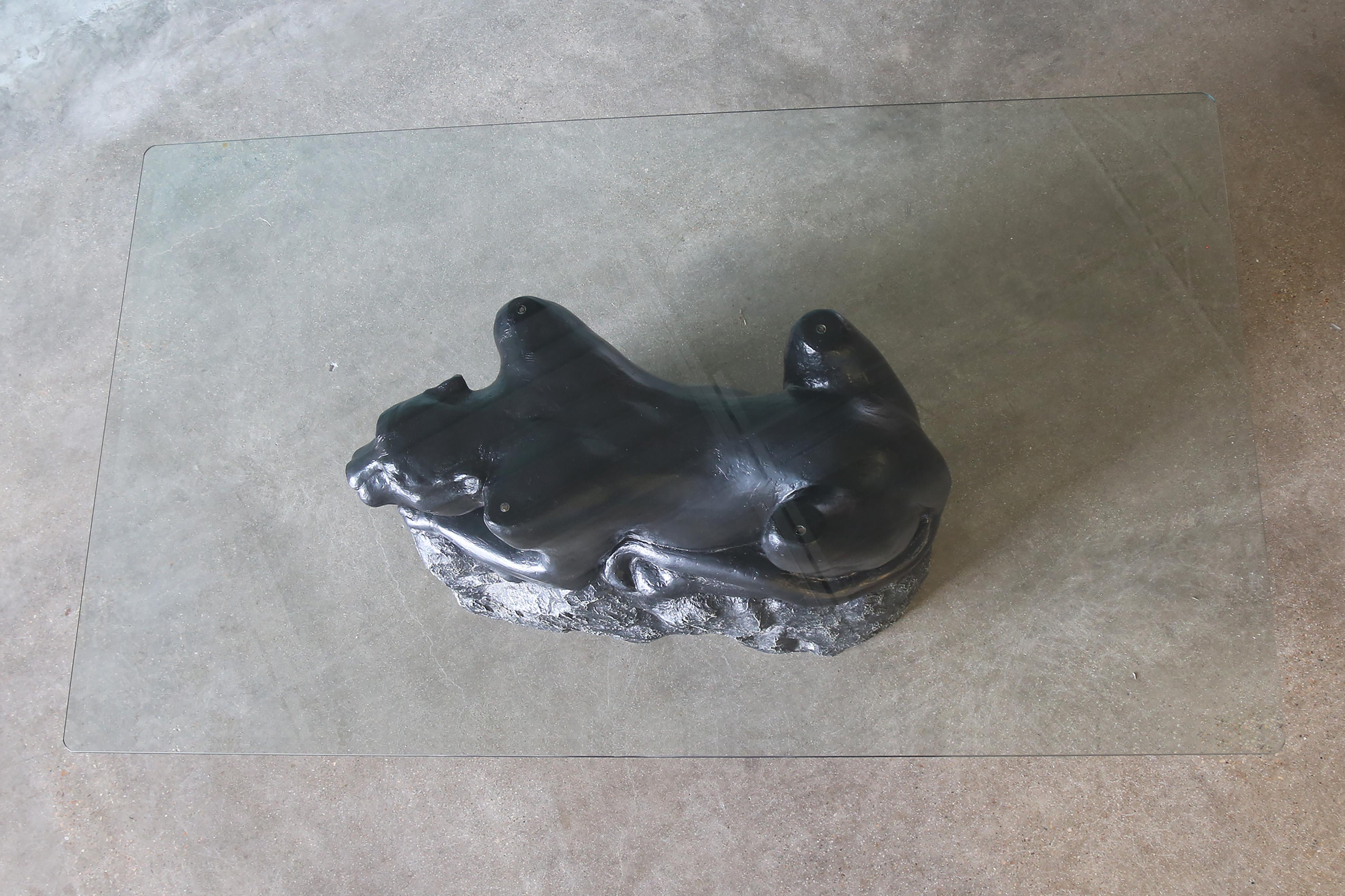 1970s Vintage Panther Glass Dining Table / Desk plaster Hollywood Regency For Sale 3