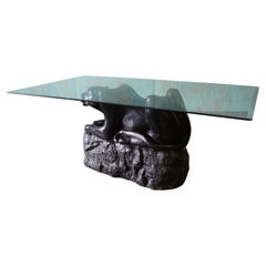 1970s Vintage Panther Glass Dining Table / Desk plaster Hollywood Regency
