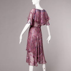 1970s Vintage Paper Thin Sheer Metallic Flecked Silk Dress