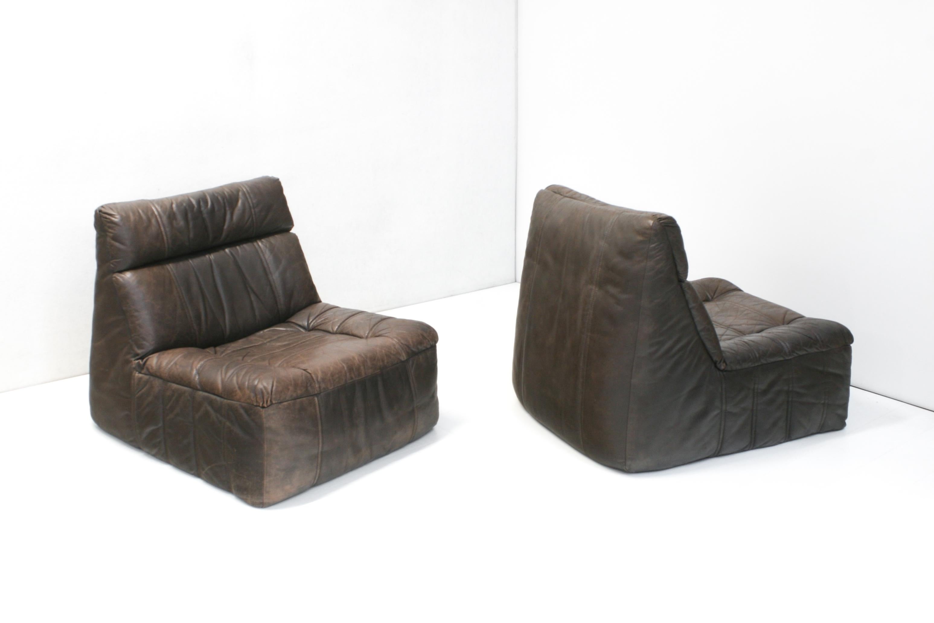 1970s Vintage Patinated Leather Modular Sofa from Rolf Benz 1
