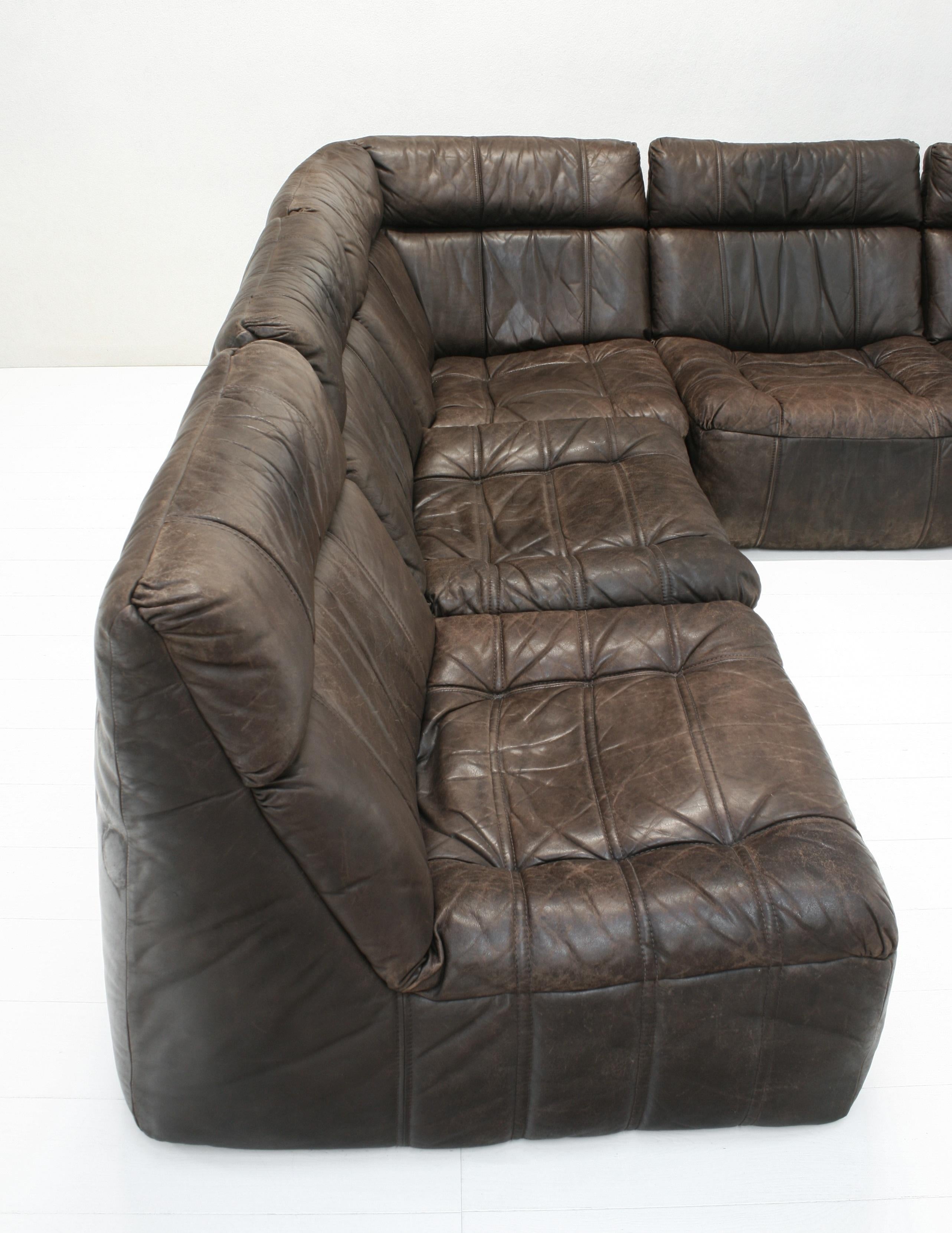 1970s Vintage Patinated Leather Modular Sofa from Rolf Benz 3