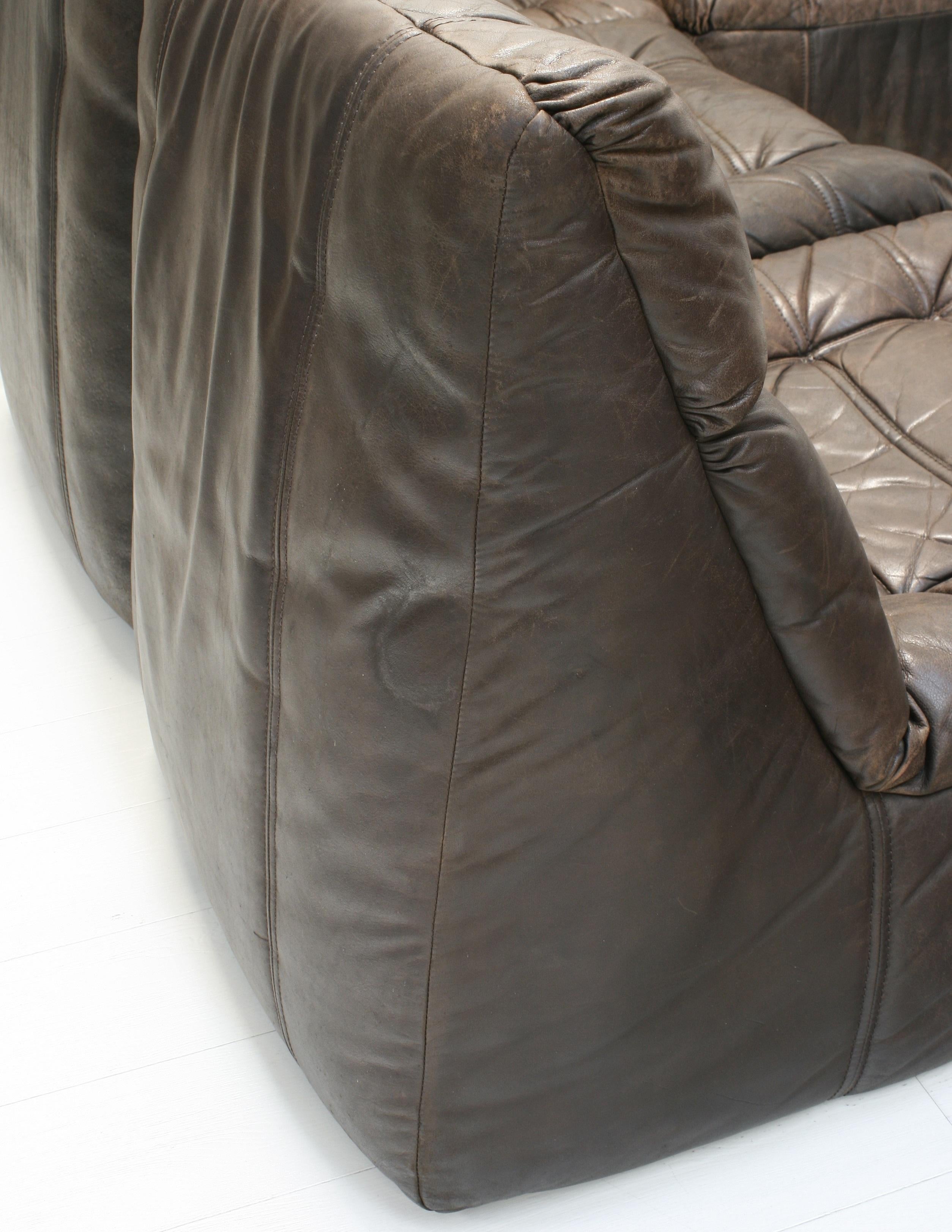1970s Vintage Patinated Leather Modular Sofa from Rolf Benz 4