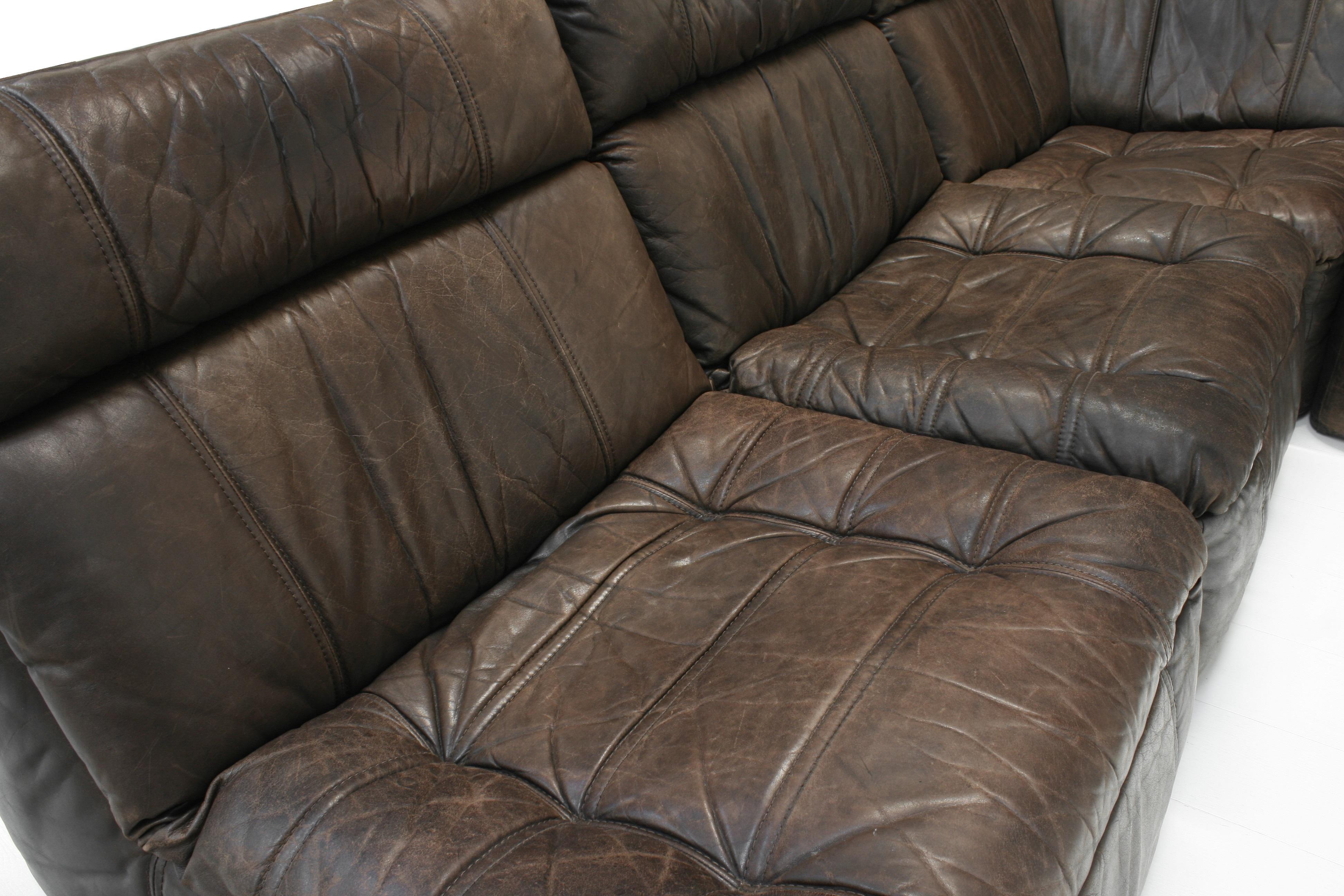 1970s Vintage Patinated Leather Modular Sofa from Rolf Benz 6
