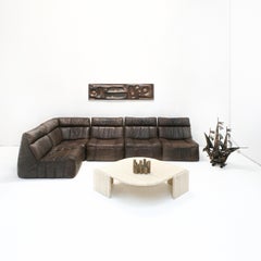 1970s Vintage Patinated Leather Modular Sofa from Rolf Benz