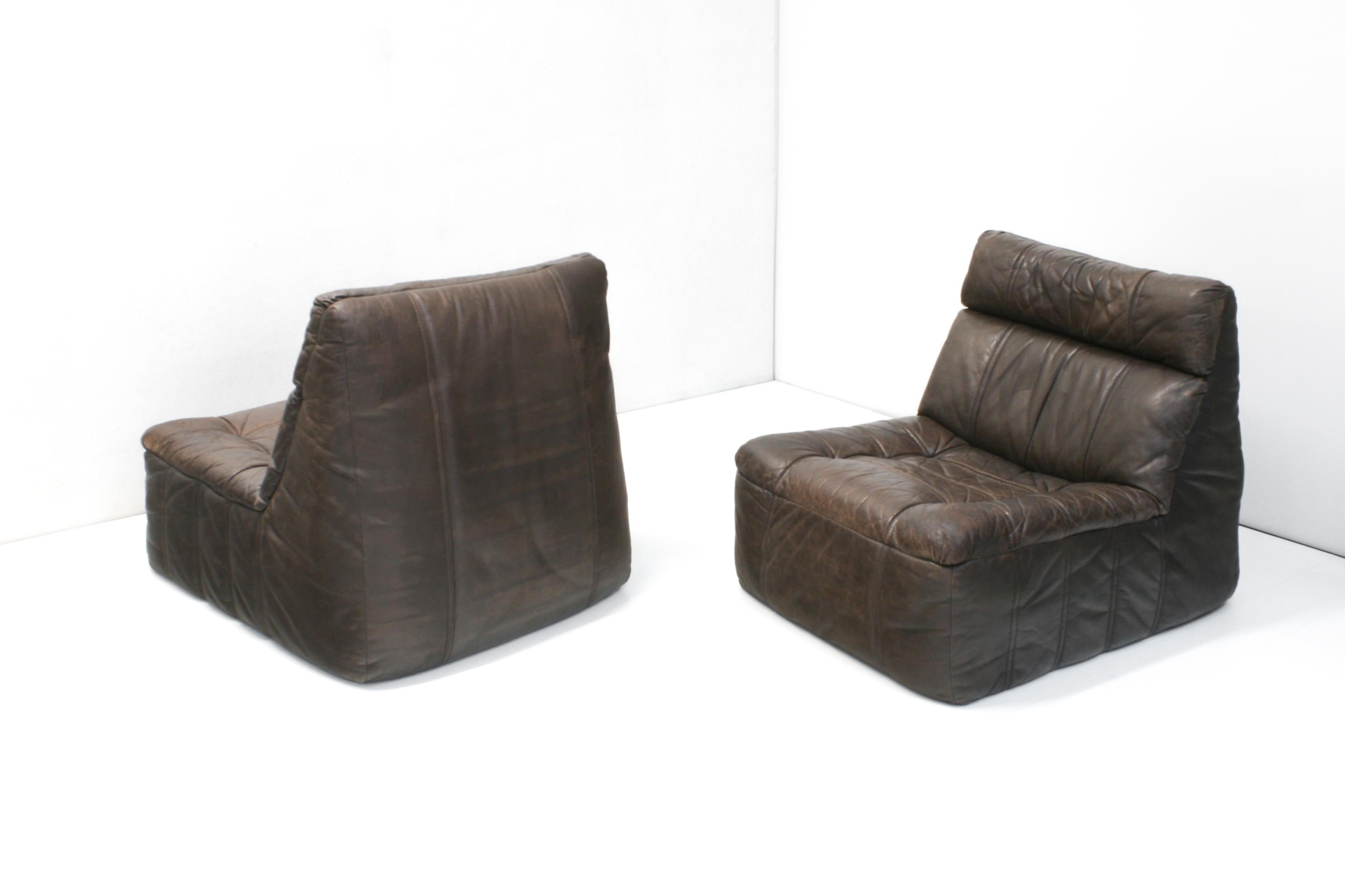 20th Century 1970s Vintage Patinated Leather Modular Sofa from Rolf Benz