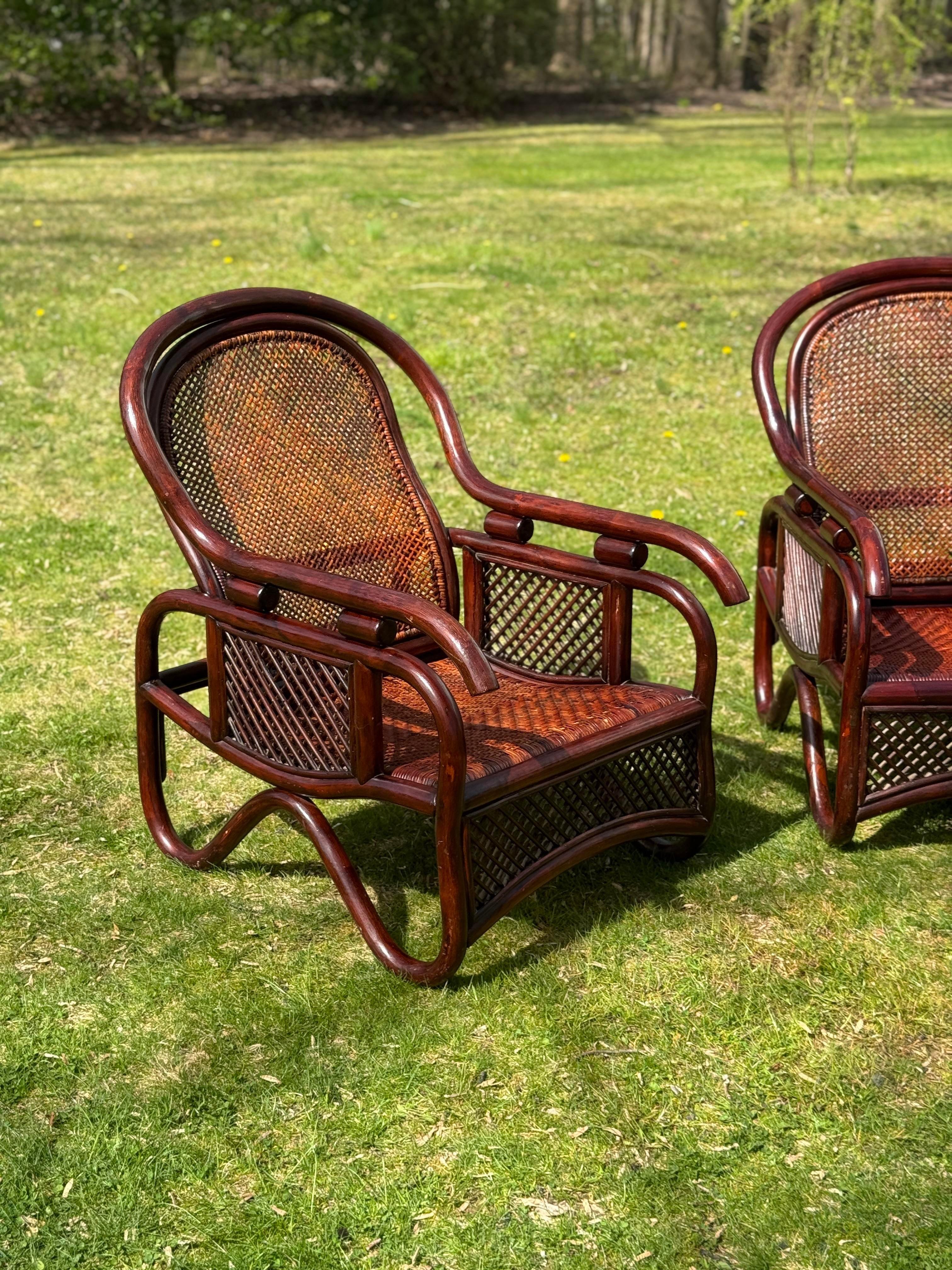 Mid-Century Modern 1970 Vintage Patio Bamboo Armchairs - a Pair en vente