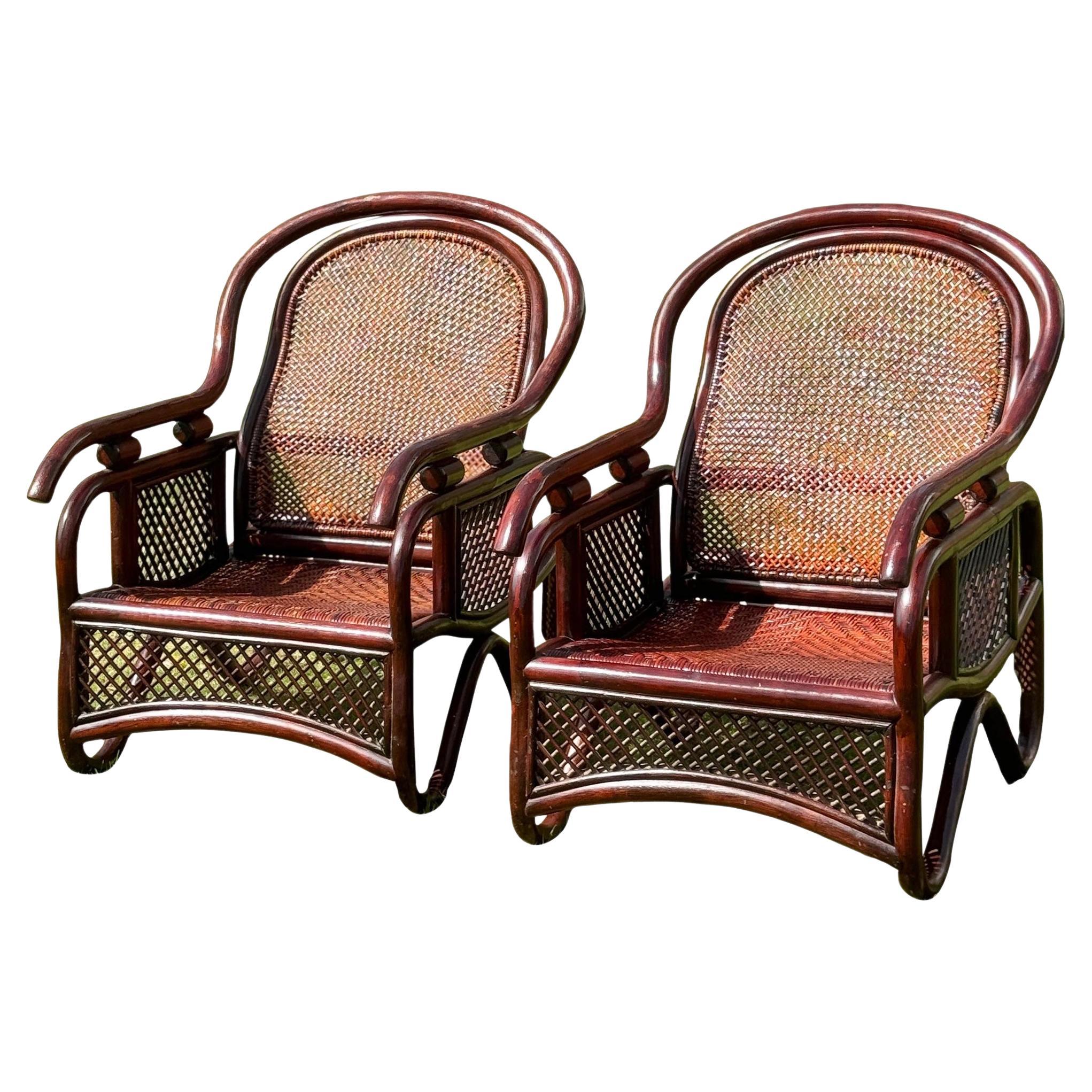 1970s Vintage Patio Bamboo Armchairs - a Pair