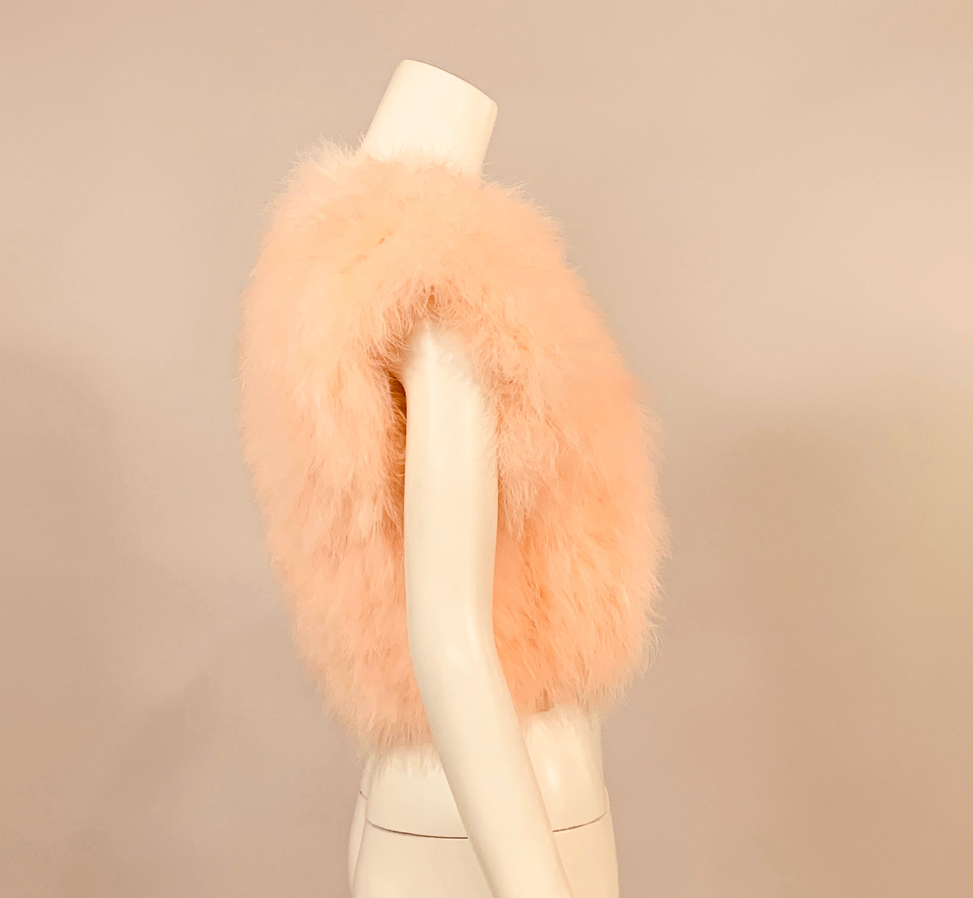 Beige 1970's Vintage Peach Marabou Feather Vest Retailed by Rizik Bros.