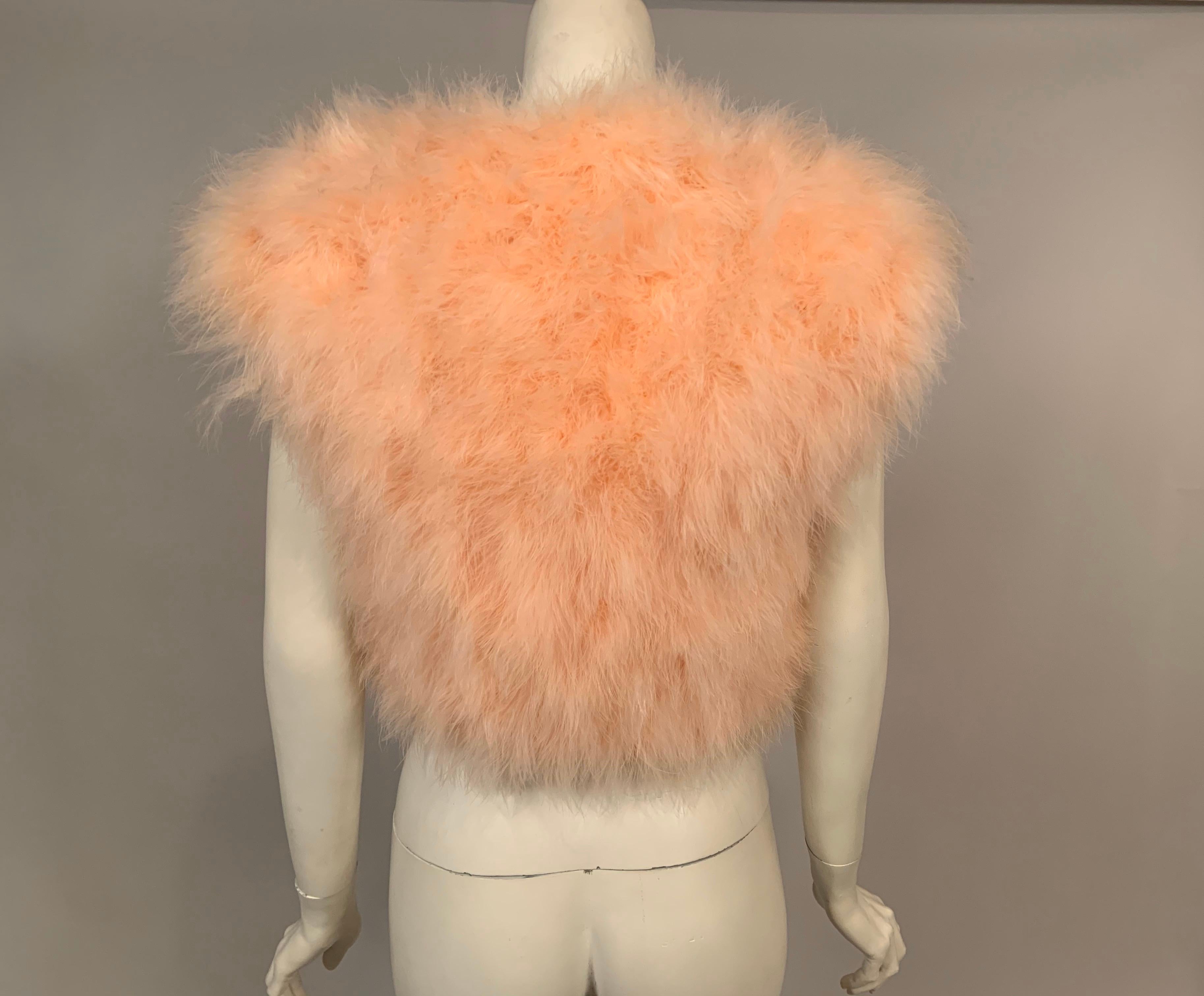 1970's Vintage Peach Marabou Feather Vest Retailed by Rizik Bros. In Excellent Condition In New Hope, PA