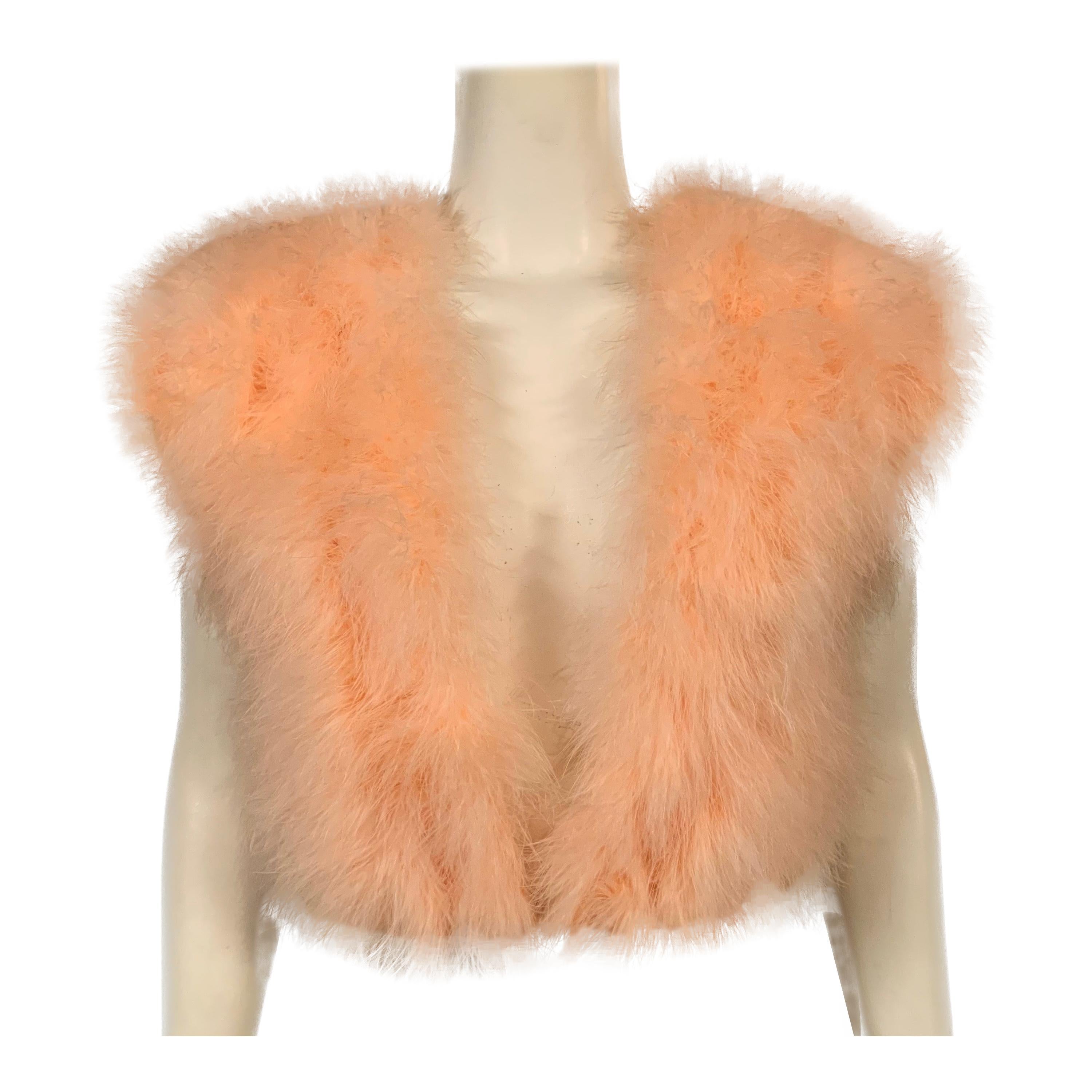 1970's Vintage Peach Marabou Feather Vest Retailed by Rizik Bros.