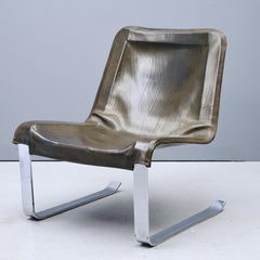 1970s Vintage Piero Batini Leather Steel Lounge Chair Italian Mid-Century