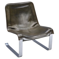1970s Vintage Piero Batini Leather Steel Lounge Chair Italian Mid-Century