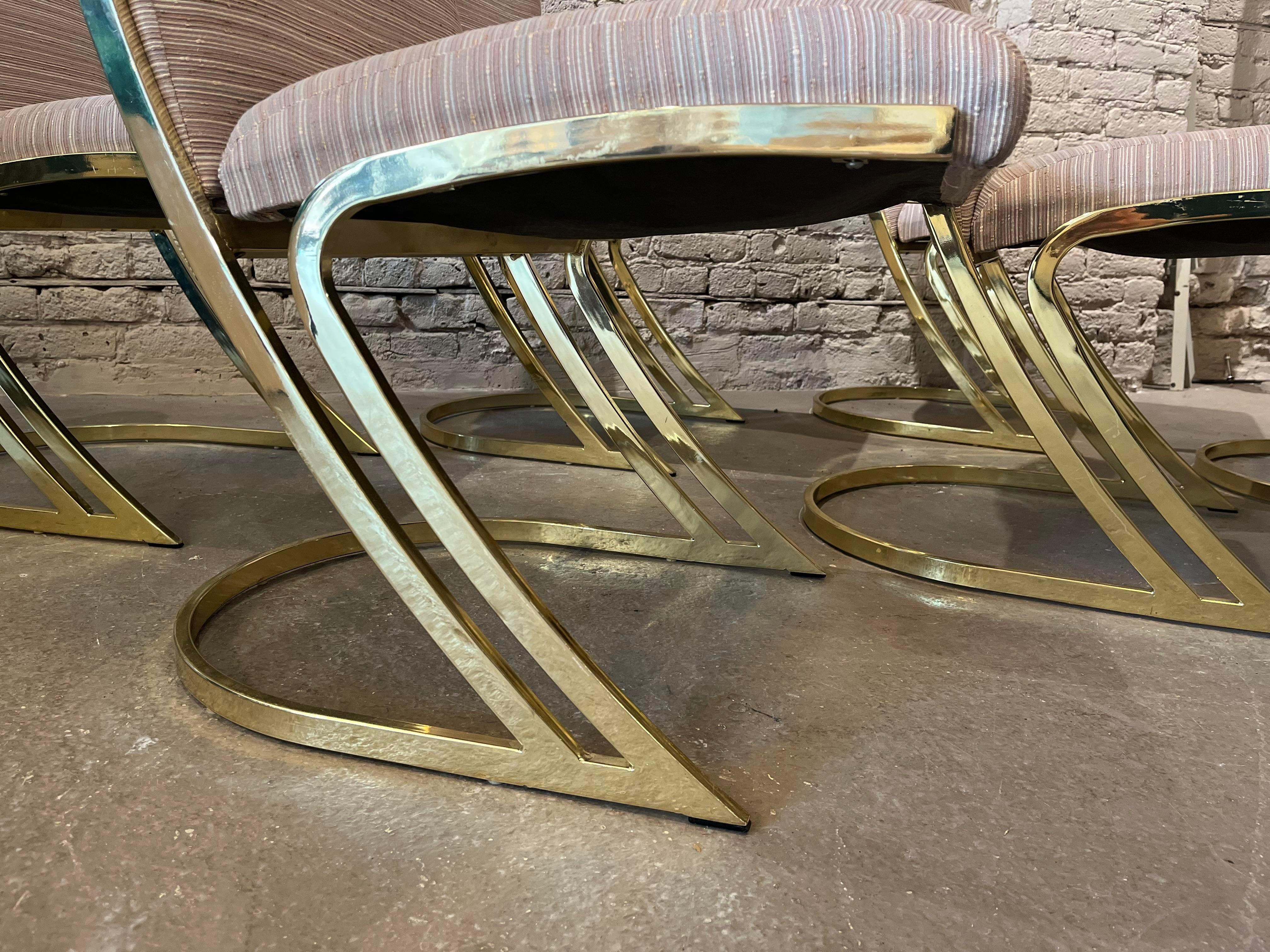 Set of 6 Pierre Cardin brass dining chairs manufactured by Contemporary Shells of New York. Original upholstery in excellent condition.