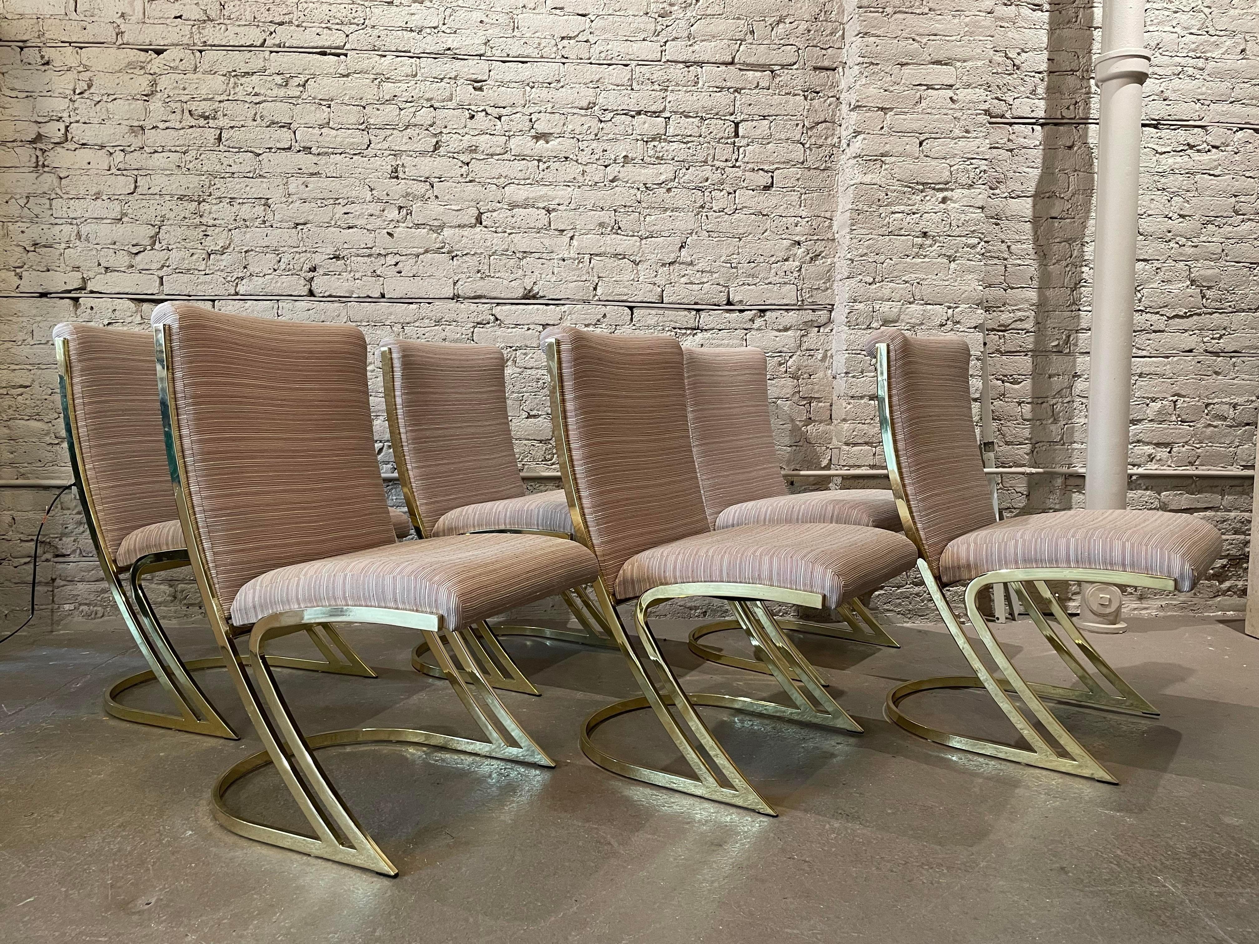 Hollywood Regency 1970s Vintage Pierre Cardin Brass Cantilever Z Chairs, Set of 6