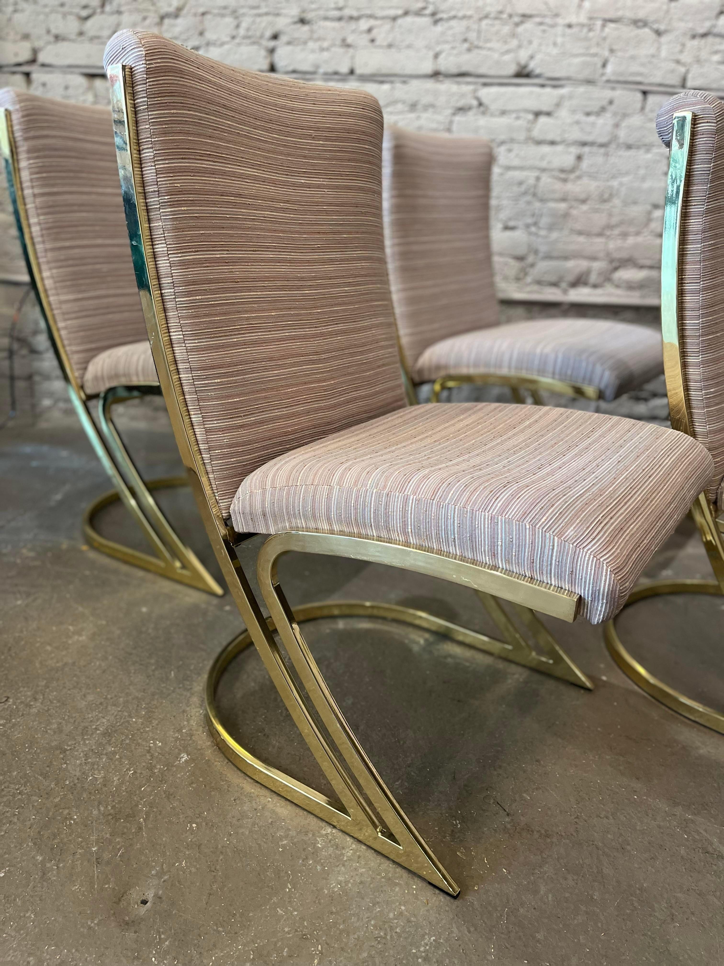 1970s Vintage Pierre Cardin Brass Cantilever Z Chairs, Set of 6 In Good Condition In Chicago, IL