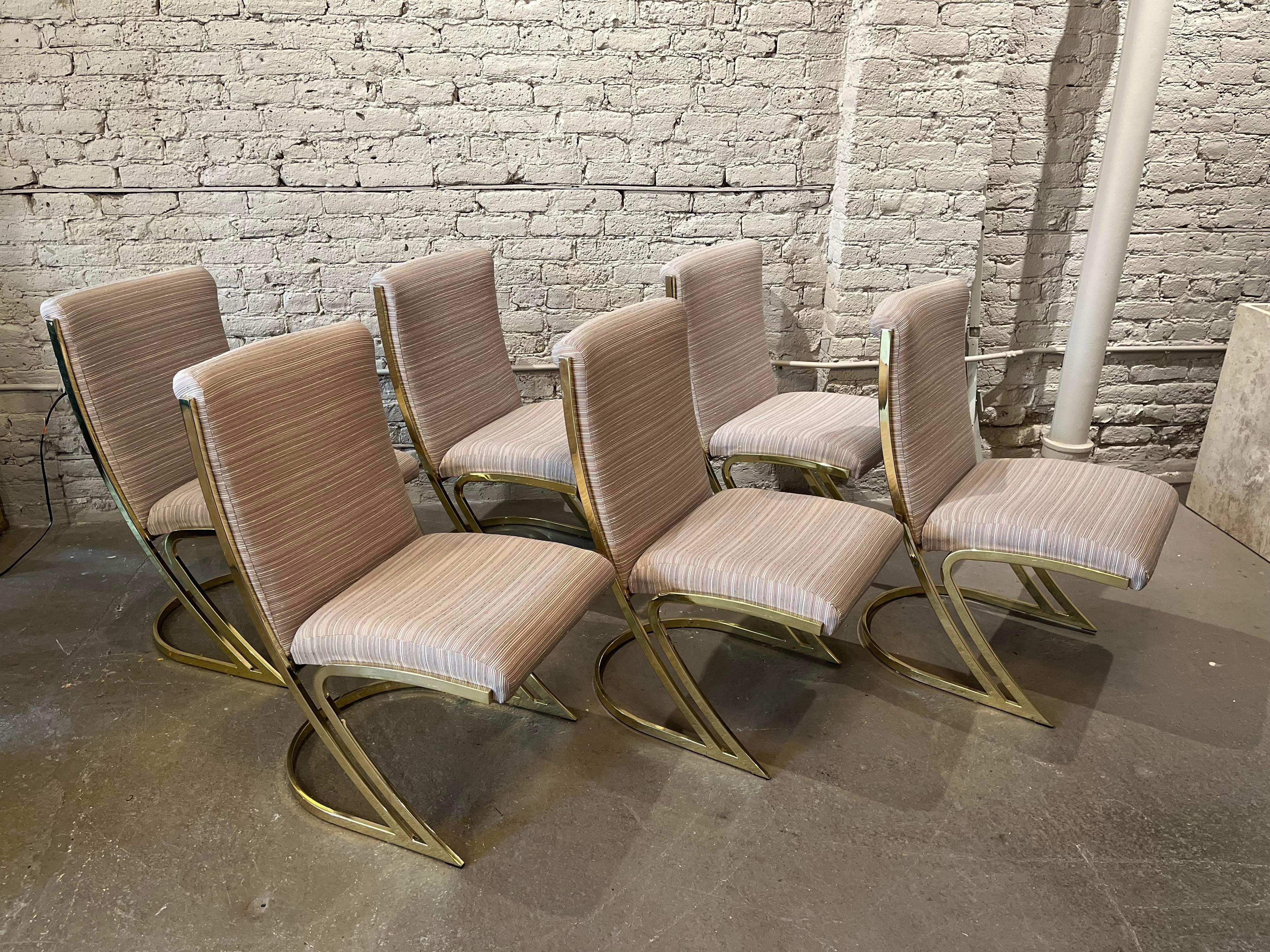 Late 20th Century 1970s Vintage Pierre Cardin Brass Cantilever Z Chairs, Set of 6