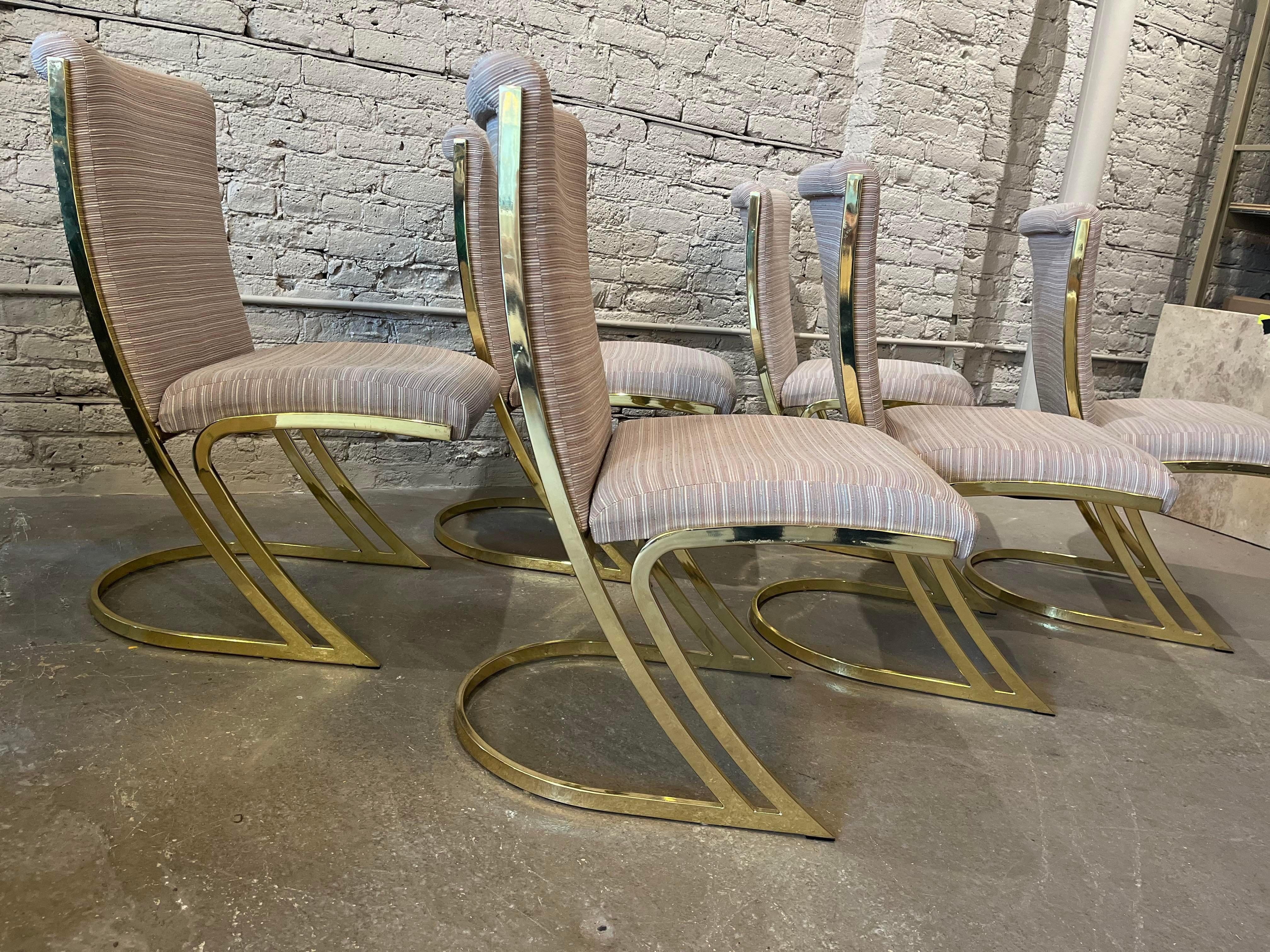 1970s Vintage Pierre Cardin Brass Cantilever Z Chairs, Set of 6 3