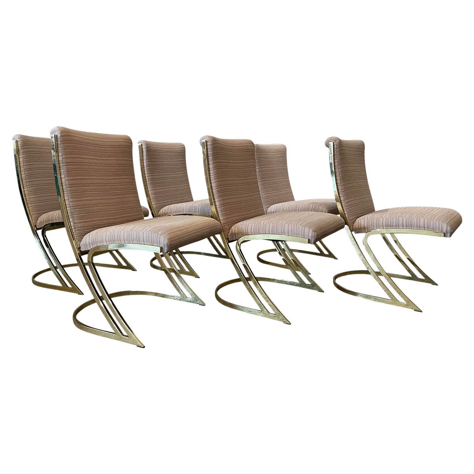 1970s Vintage Pierre Cardin Brass Cantilever Z Chairs, Set of 6