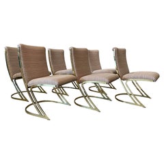 1970s Vintage Pierre Cardin Brass Cantilever Z Chairs, Set of 6